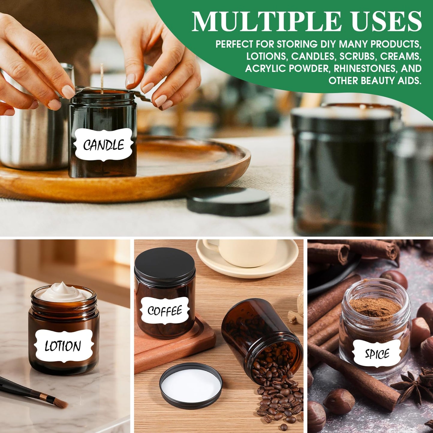 4 oz Glass Jars with Lids, 4 Pack Clear Small Glass Jars with Black Lids Leakproof Airtight Empty Cosmetic Travel Containers with Inner Liners For Lotions Body Scrub, Candle Making