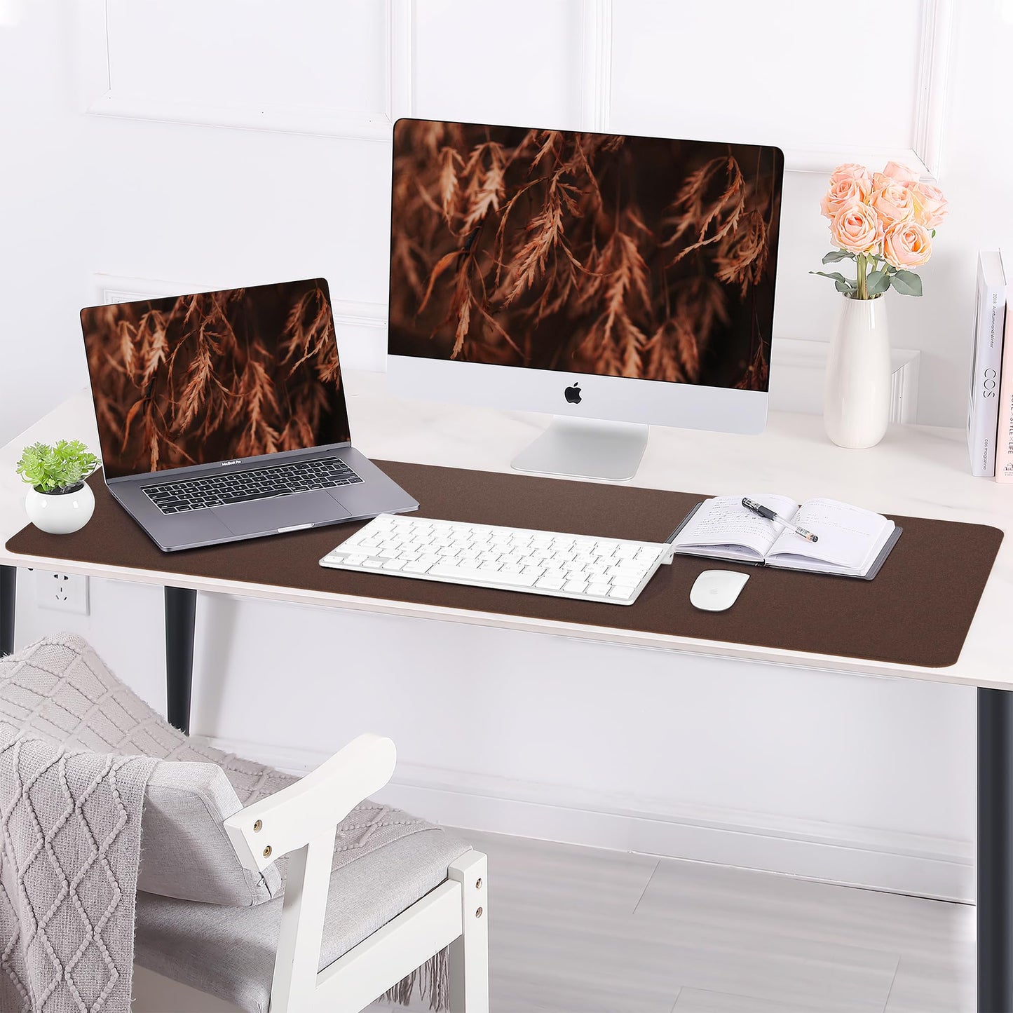AFIING Leather Desk pad Protector, 35.4" x 17", Coffee,Desk mat