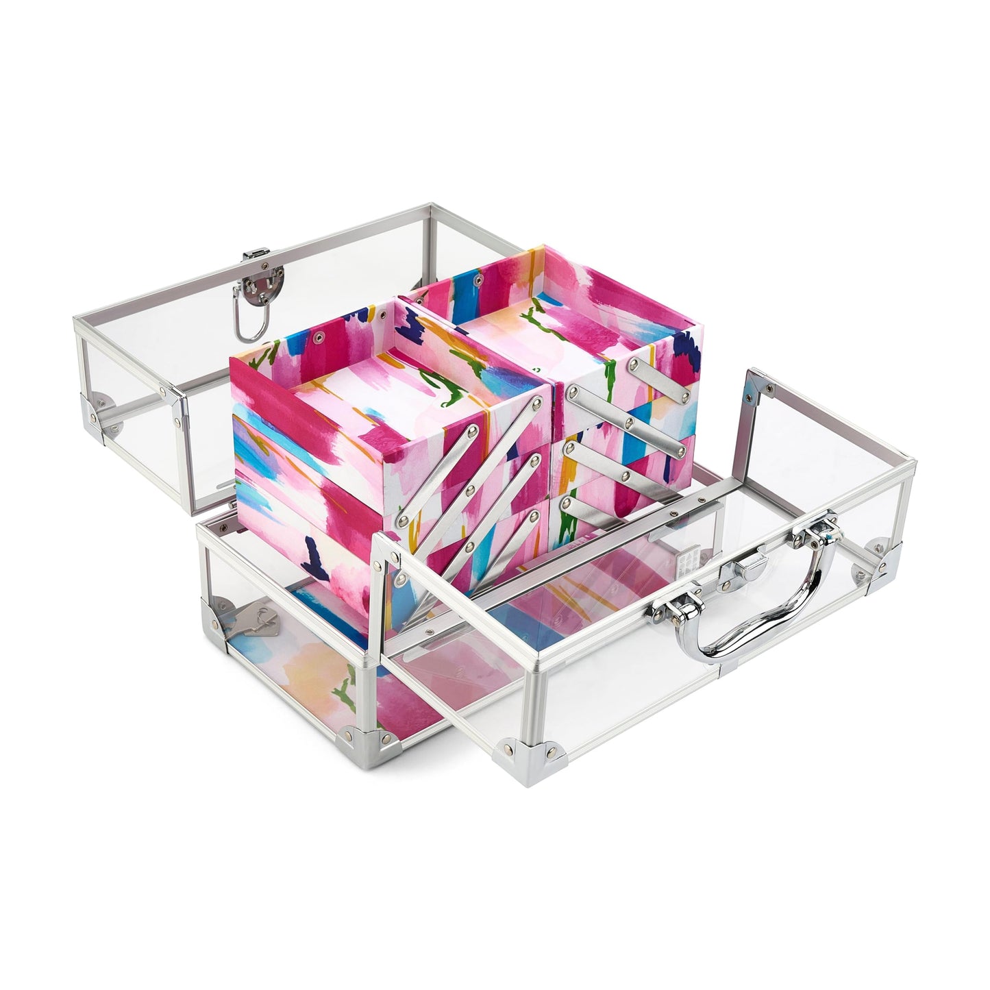 Caboodles Neat Freak Train Case, Watercolor | 6-Tray Cosmetic Organizer with Locking Latch