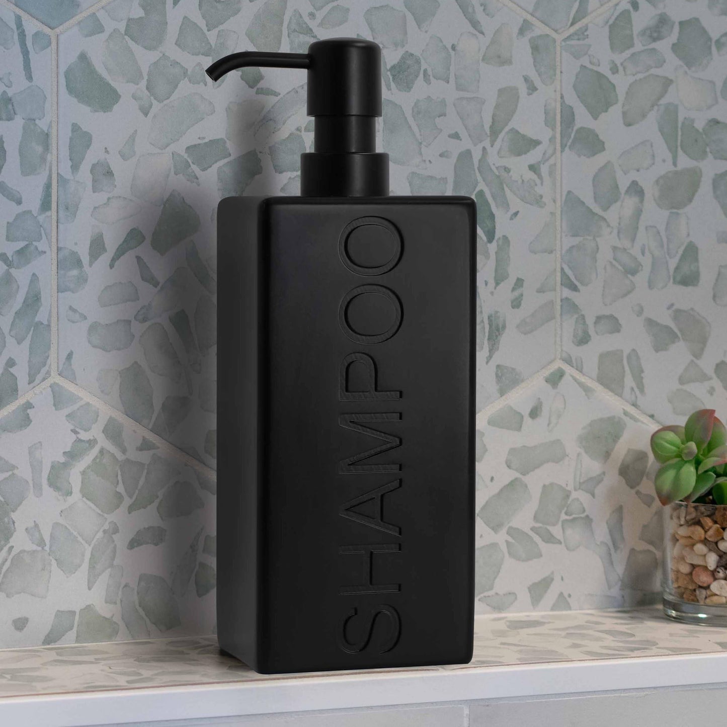 Indecor Home Rectangular Resin Dispenser Premium Bathroom Shampoo Conditioner Body Wash Bottle Modern Refillable Pump Design