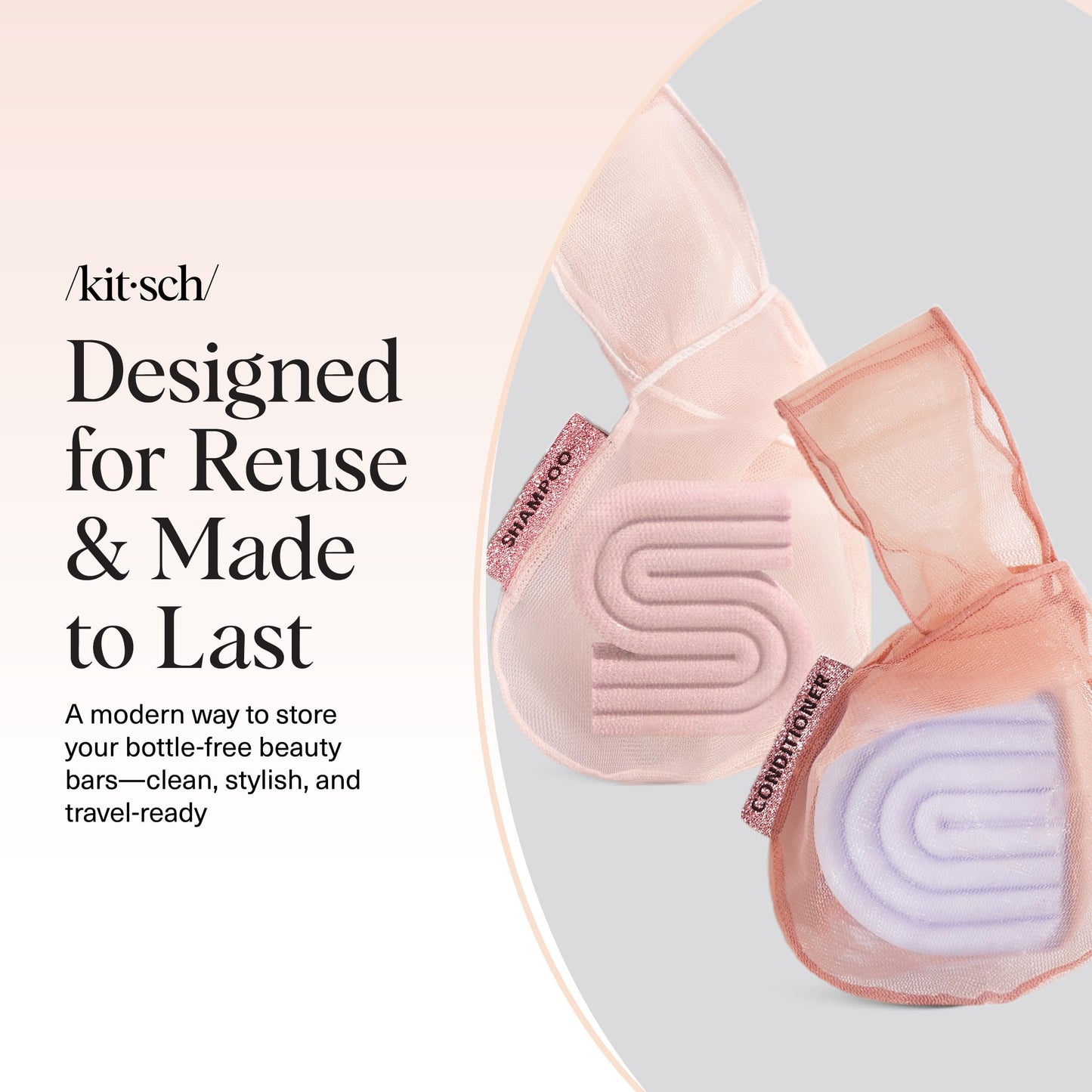 Kitsch Bar Soap Saver Pouch – Patented Mesh Soap Bag for Shampoo and Conditioner Bars - Extends Use & Prevents Soggy Mess - Recycled Beauty Bar Bag, Eco-Friendly - 2pc Set, Blush & Terracotta
