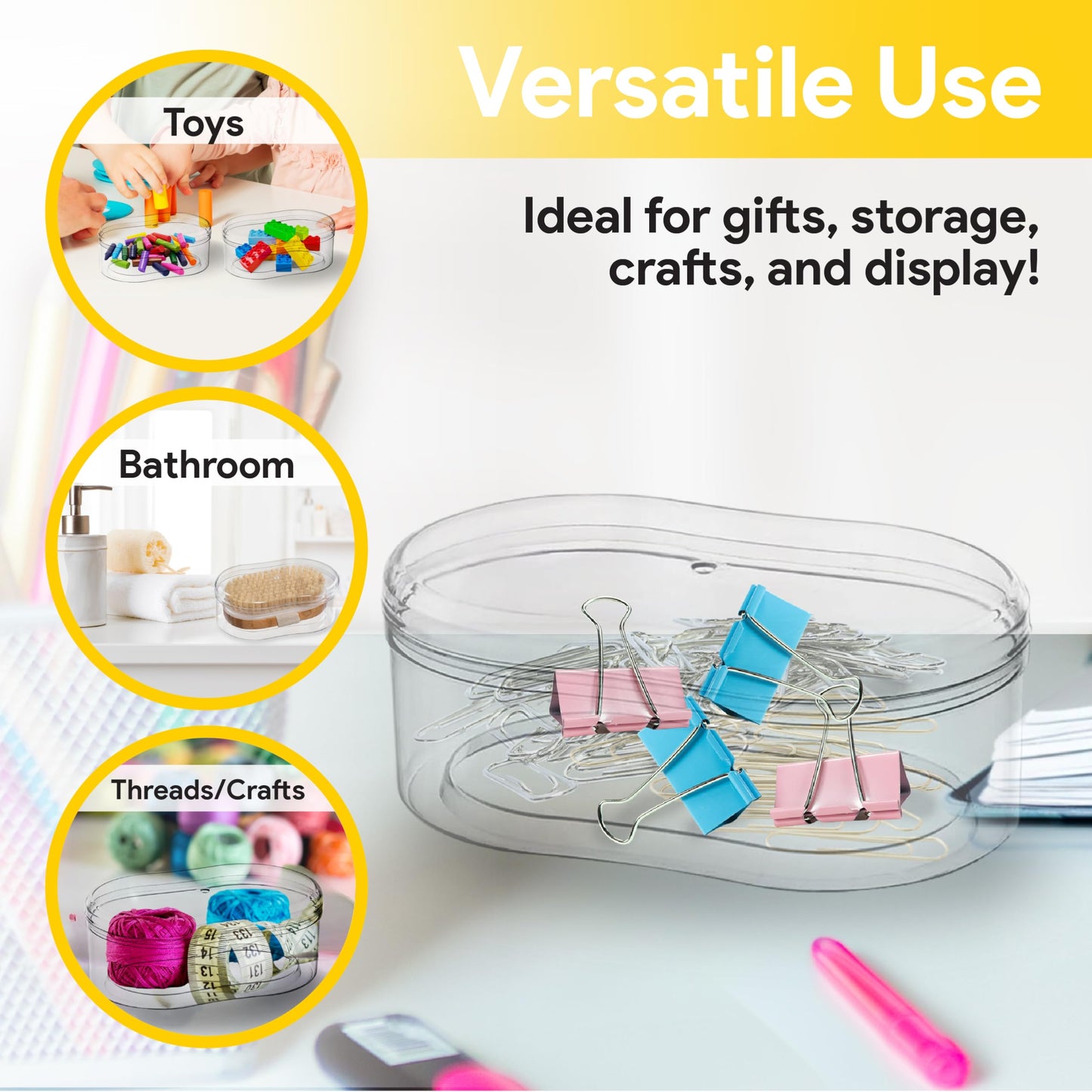Hammont Acrylic Storage Boxes - Curved Candy Gift Containers - Hair Accessory Organizer - Small Plastic Display Container | 5.8“x3.46“x2.25“ (12 Pack)