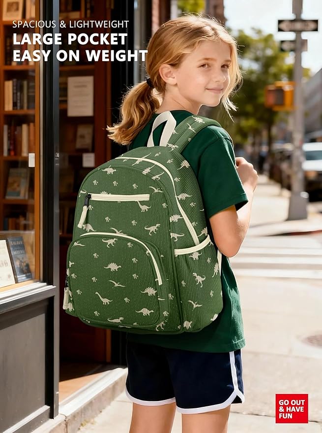 Corduroy Kids Backpack, Lightweight Boys Backpack 5-9, Boy Bookbag for Elementary School 15.3" H Fit Folder