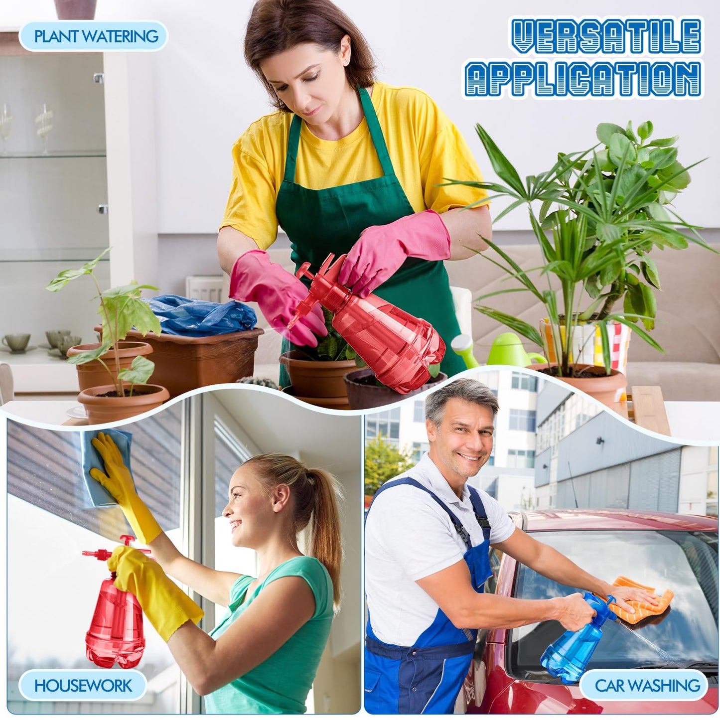 Teenyyou 2 Pcs 1.5 Liter Misters Spray Pump Bottle with Full Neoprene Jacket and Built in Carrying Strap Garden Plant Mister Spray Bottle for Spring Personal Cooling Plants Watering (Red,Blue)
