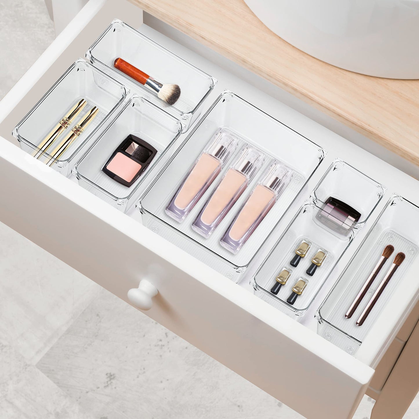 Ravinte 6 Pack Drawer Organizer - 6" X 9" Plastic Storage Bins, Acrylic Organizers with Non-Slip Pads Clear Desk Storage Tray for Makeup, Jewelries, Kitchen Utensils, Bathroom and Office