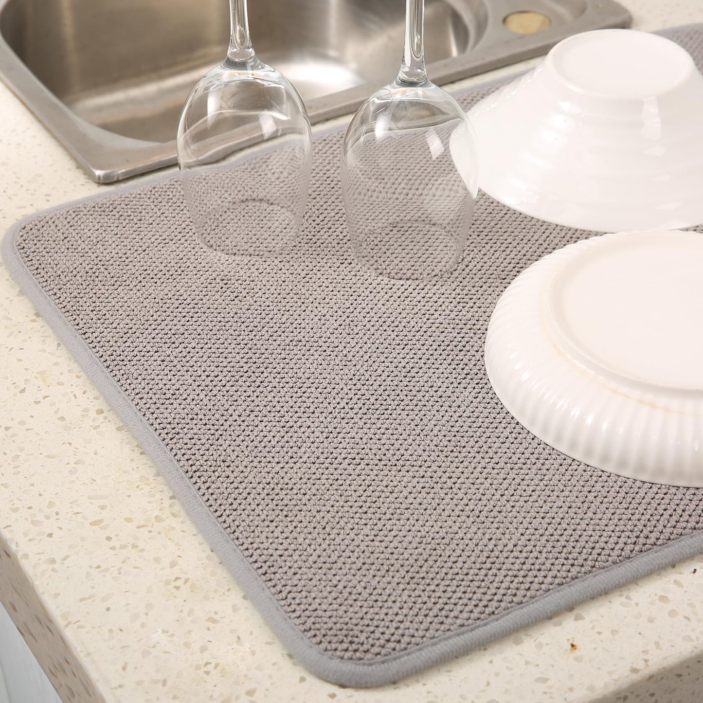 VESHE 2 Pack Microfiber Dish Drying Mat for Kitchen Counter,Ultra Absorbent Dish Drainer Mat ,Dish Drying Pad , Dish Rack Mat 20×15 Inch (Gray)