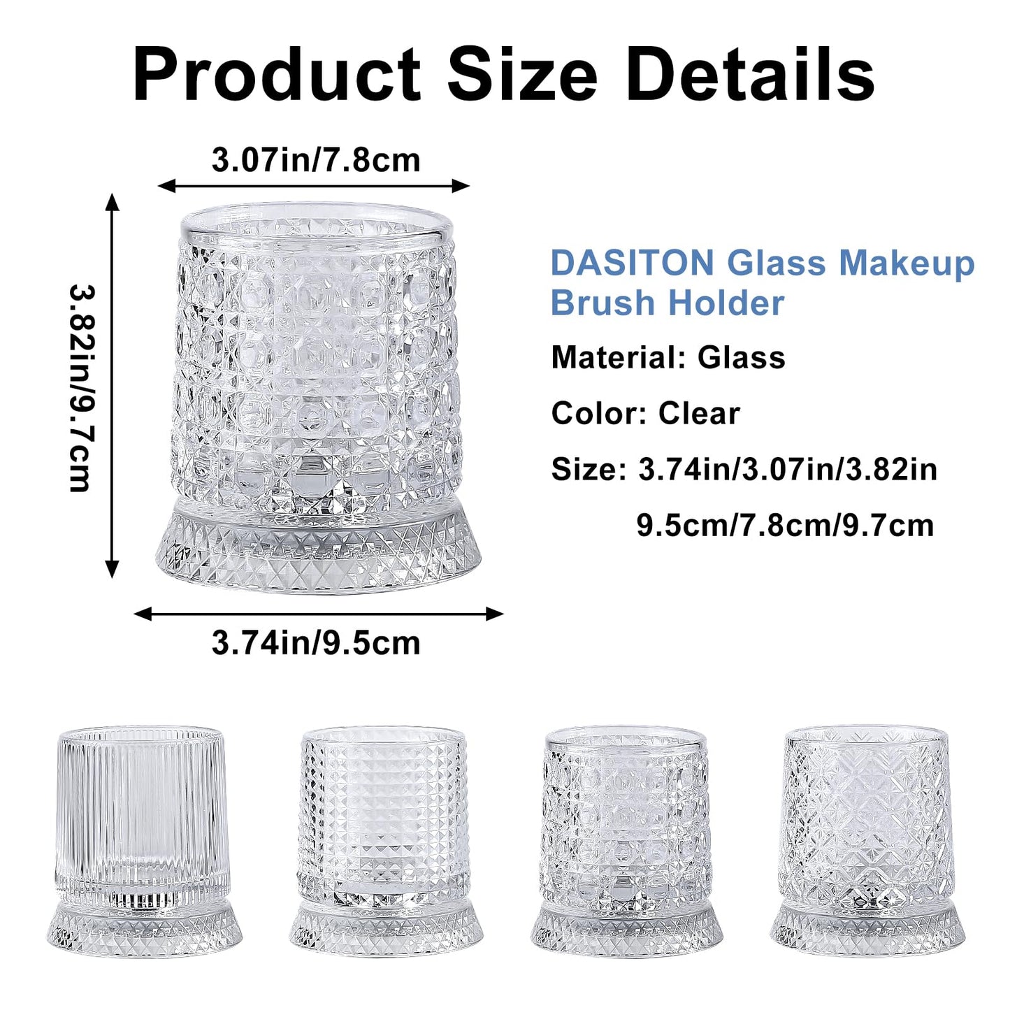 DASITON Makeup Brush Holder Organizer, Crystal Cosmetic Brushes Storage Holder Glass Makeup Organizer, 360° Rotating Make Up Brush Cup for Vanity, Dresser, Bathroom, Pen Pencil Holder for Desk (Clear)