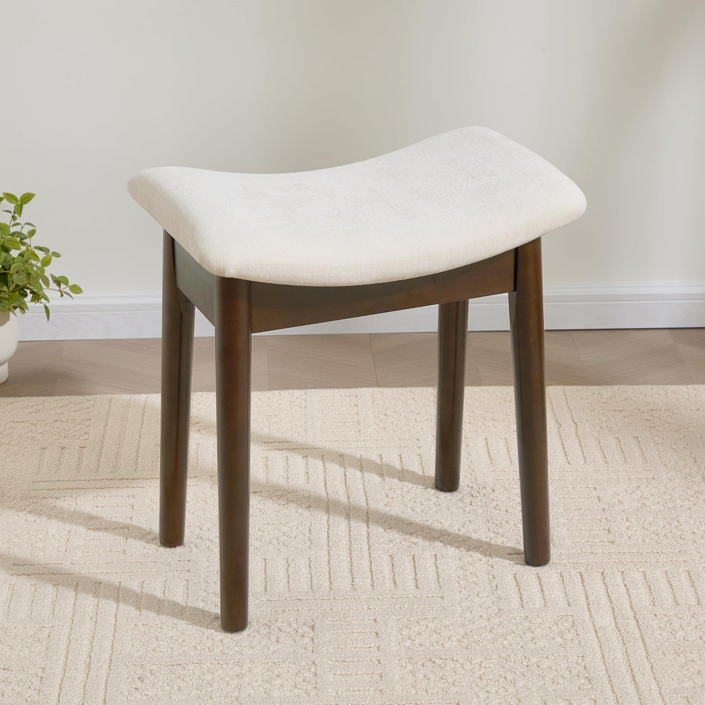 Royal Windsor Vanity Stool with Saddle Cushion, 18 Inch Makeup Vanity Chair for Living Room, Modern Foot Stool Ottoman Piano Bench,Small Upholstered Bench for Bedroom, White