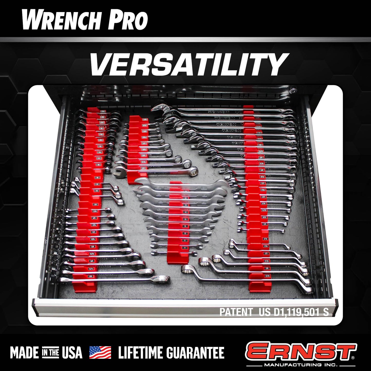 Ernst Manufacturing Wrench Pro Wrench Storage for 20 Wrenches with Anti-Slip Cleats - Blue (Patented) - Made in the USA