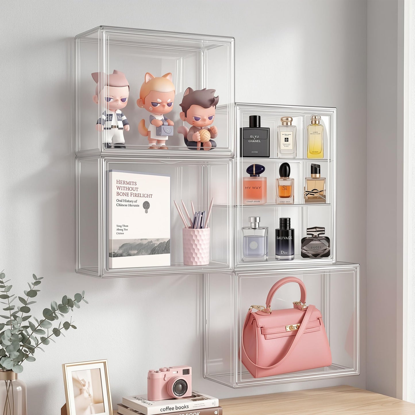 TimberAura 3-Tier Acrylic Display Case for Figures, Wall-Mounted Clear Action Figure Storage Organizer with Magnetic Door & 2 Adjustable Shelves, Dustproof Showcase for Collectibles, 1 Pack