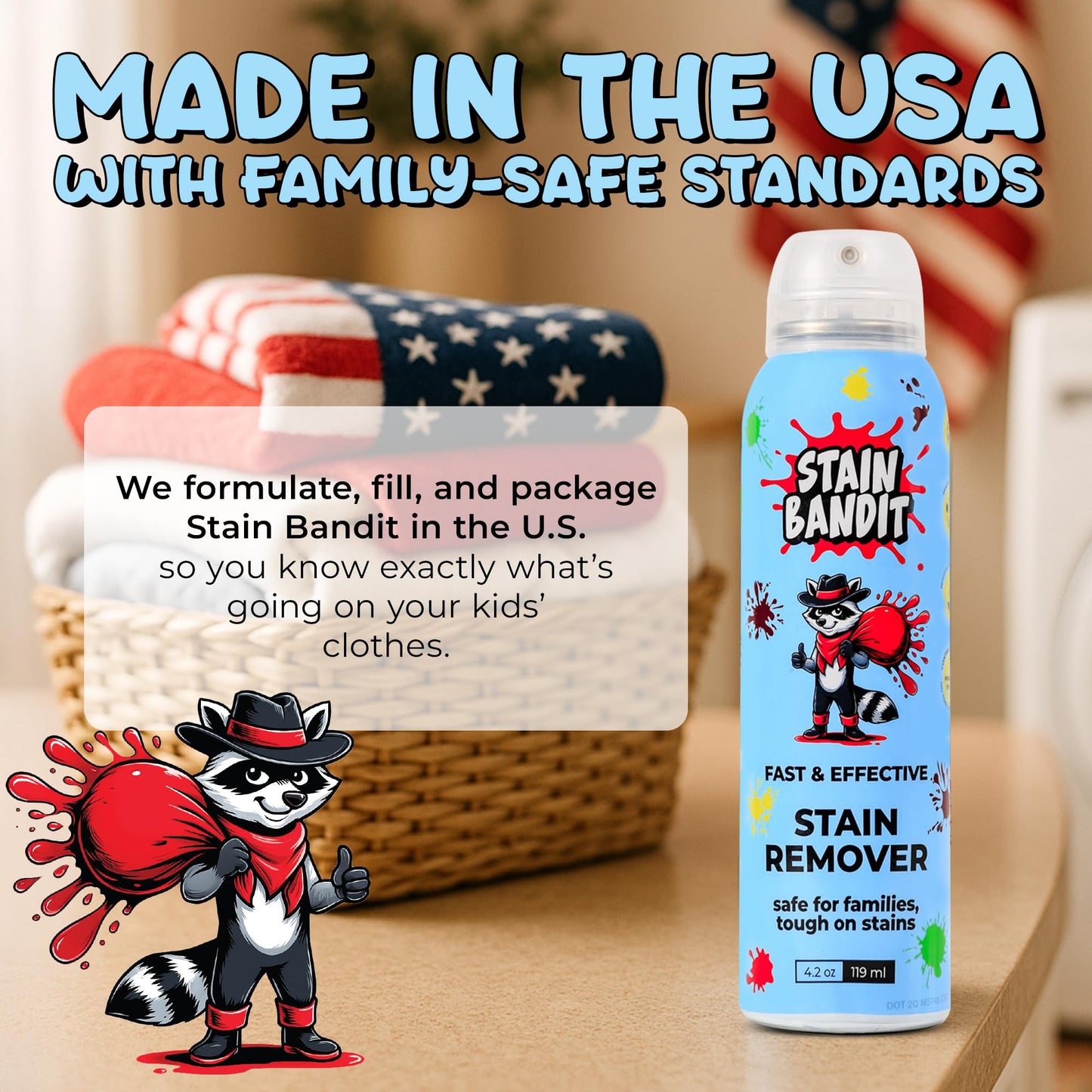 Stain Bandit Stain Remover Spray | Non-Toxic Stain Remover Family Safe Formula | Bag-On-Valve 360° Continuous Spray Bottle | Cleaner for Clothes, Upholstery, Carpet & Car Seats 4.2 Oz, (Pack of 3)