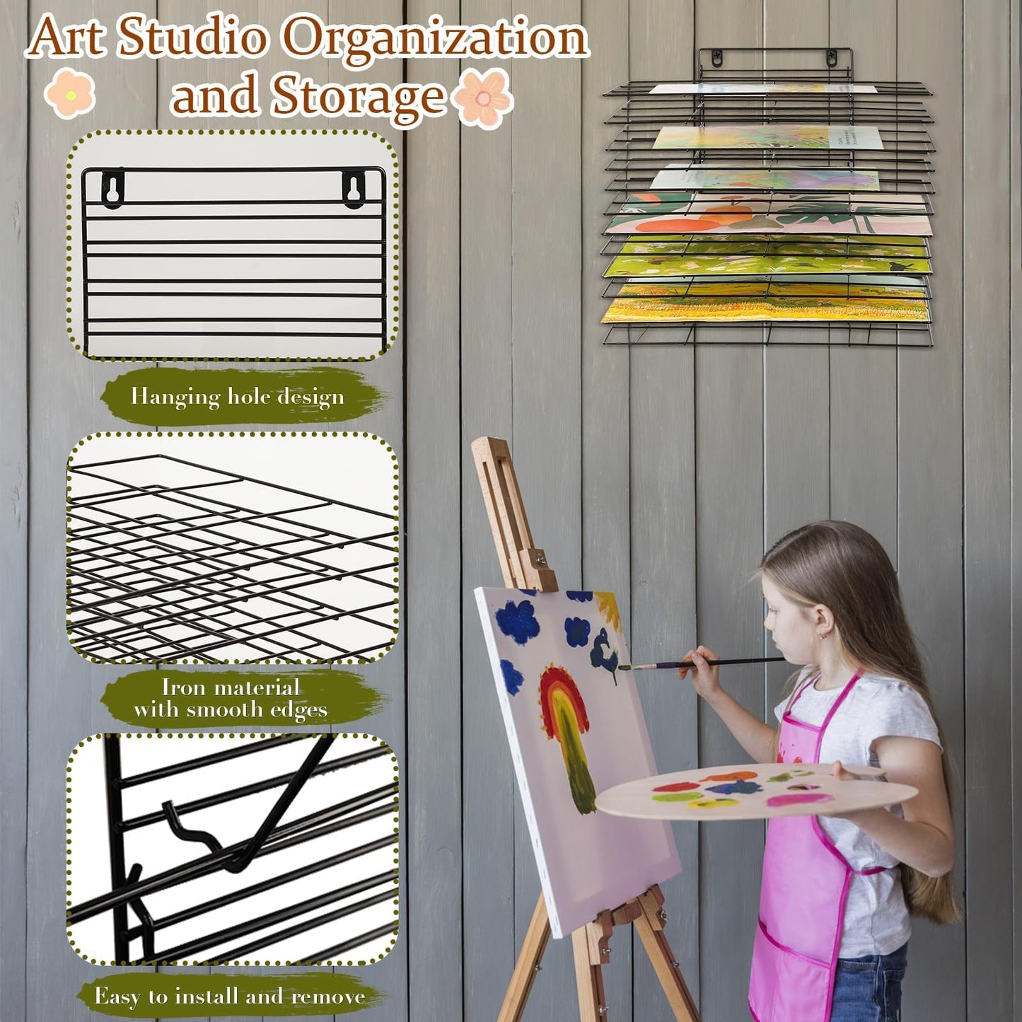 Lzttyee Art Drying Rack for Classroom Paint Drying Rack Small Art Drying Rack Wall Art Storage Rack with 12 Removable Shelves for Classrooms and Art Studios (Black, 12 Shelves)