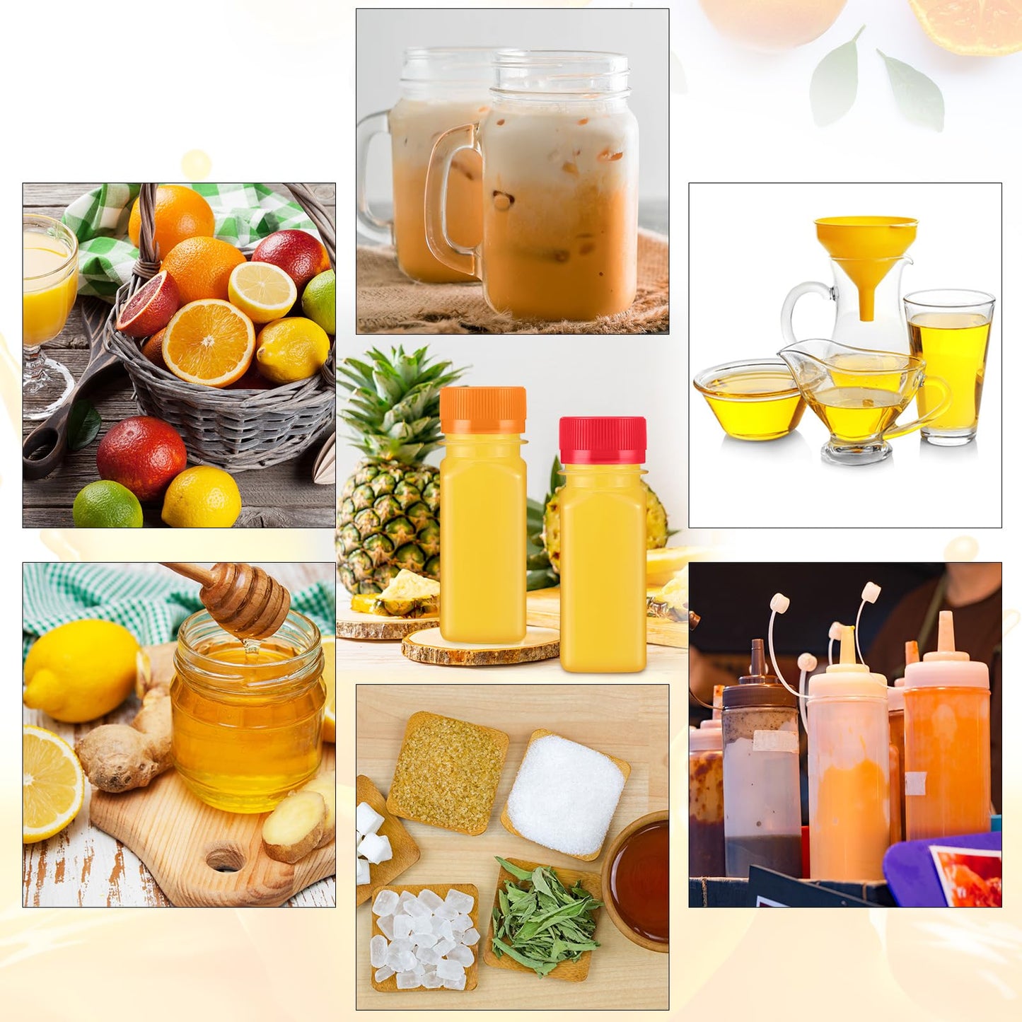 Roshtia 100 Pcs 2oz Small Clear Plastic Juice Bottles with Lid for Liquids Reusable Ginger Shots Bottle Vial Beverage Container Leak Proof Mini Jars for Juice, Milk, Water (Mixed Color)