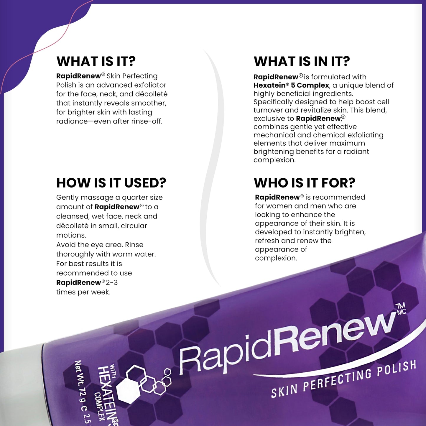 RapidRenew Skin Perfecting Polish – Exfoliating Face Wash and Facial Scrub with Vitamin C, Hexatein 5 Complex – Face Exfoliator for Women & Men, Pore Minimizer – 2.5 fl oz