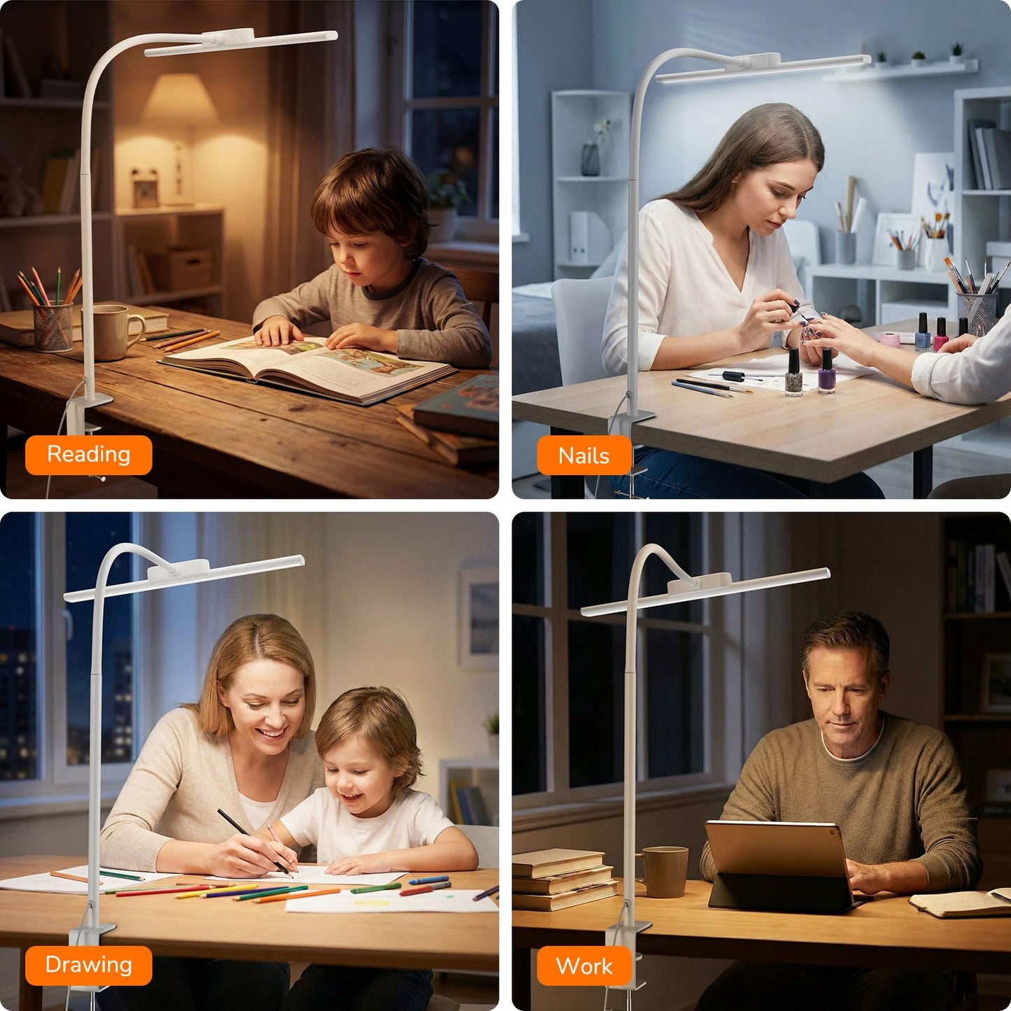 Lepro Led Desk Lamp for Home Office, Metal Architect Lamp with Clamp, 11W 750LM Eye-Caring Task Light, 25 Lighting Modes, Flexible Gooseneck for Monitor, Workbench, Drafting, Crafts, Reading, White