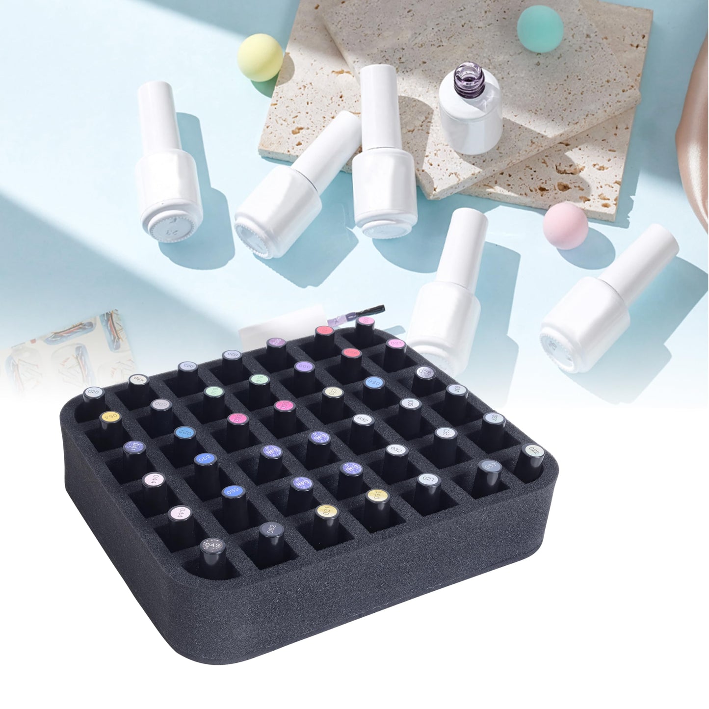 YAHOURWAT 2 Pack Nail Polish Organizer Holder Foam Pad with Slots for Storage 84 Bottles (15ml/0.5fl.oz) Nail Polish or Essential Oil Tray for Drawers Black