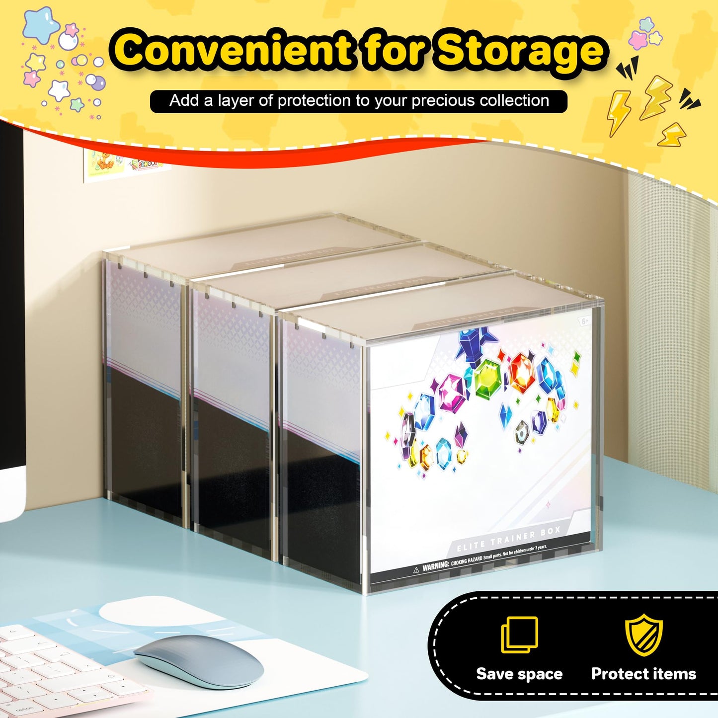 Kisbox ETB Protector Case, 5mm ETB Acrylic Display Case, Clear Ultra Acrylic Boxes for Display Compatible with Elite Trainer Box, Dustproof and Waterproof Display Box