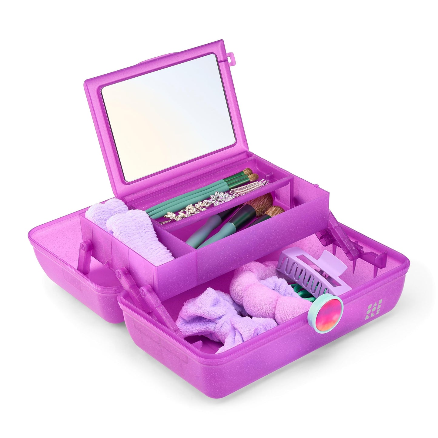 Caboodles On-The-Go Girl Makeup Box, Purple Sparkle, Show Girl Collection, Hard Plastic Makeup Organizer Box, Built-In Mirror, Secure Latch for Safe Travel, Spacious Storage for Large Items