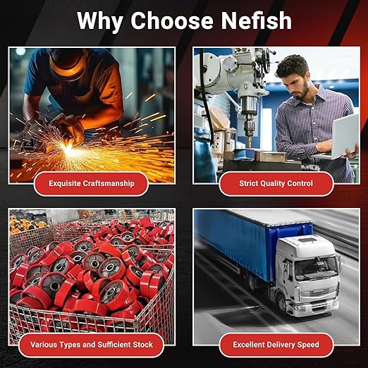 Nefish 6 Inch Heavy Duty Industrial Grade Casters Wheels, Aluminum Core PU Castor Set of 4, Durable Plate Swivel Casters with Brake 5000 LBS, Anti-Corrosion Wheels for Industrial, Equipment