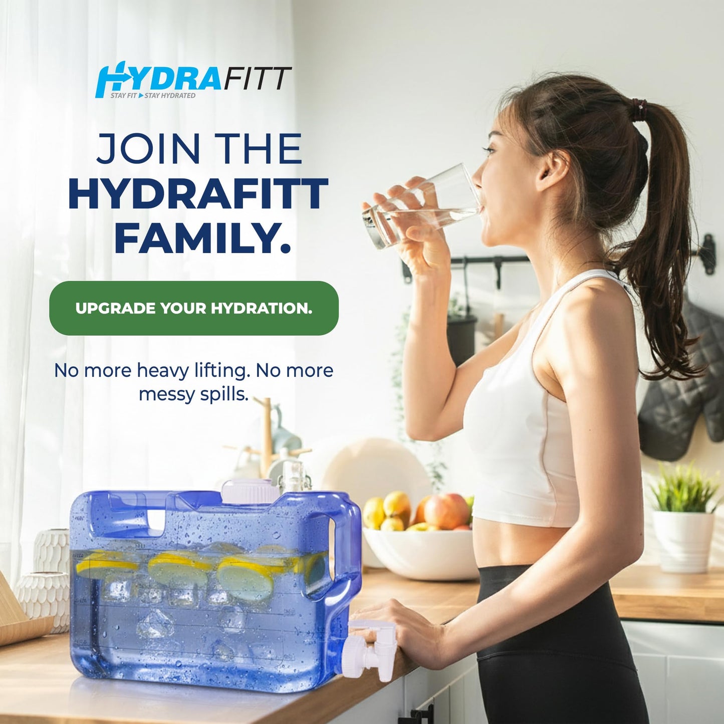 HydraFitt Refrigerator Water Dispenser 1.1 Gallon – Leak-Proof Slim Fridge Water Container with Spigot – BPA-Free Refillable Water Jug (Dark Blue)