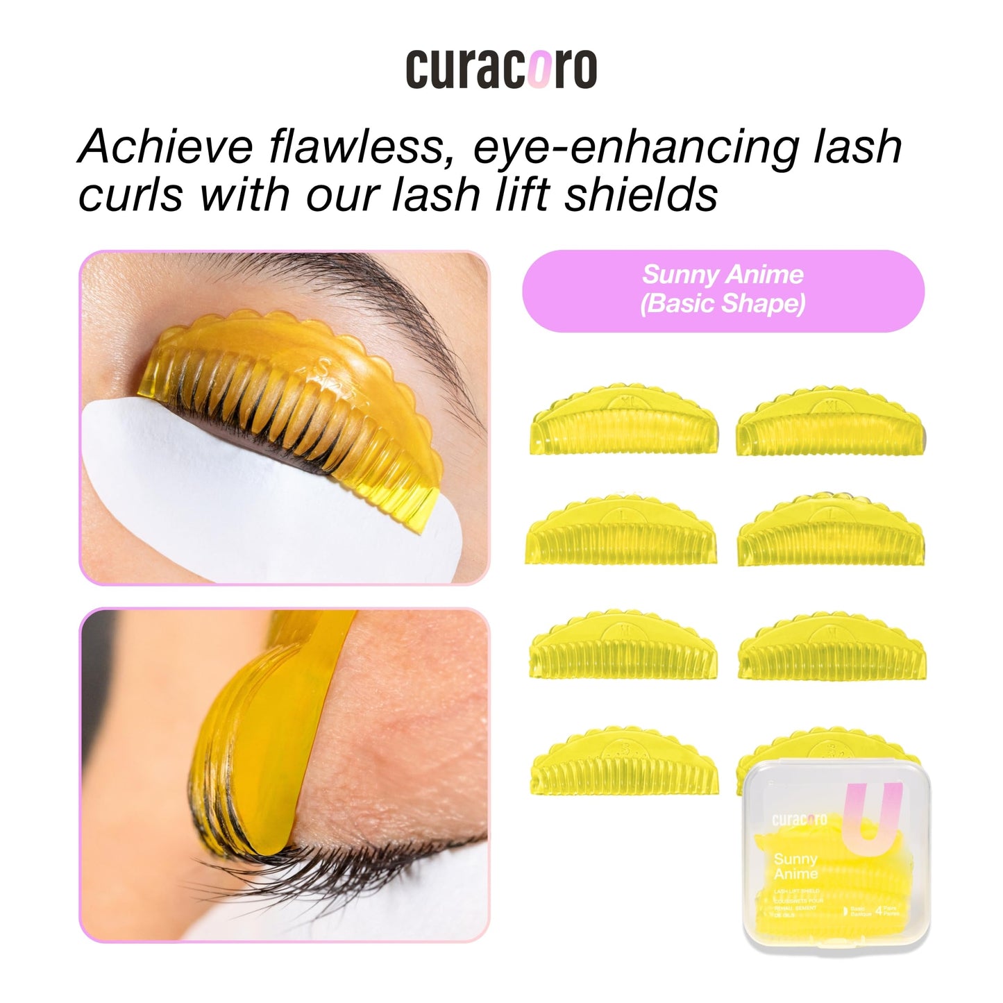 Curacoro Lash Lift Shields, 8 Pcs/4 Sizes Lash Lift Rods, Lash Lift Pads for Eyelash Curling and Lifting, Reusable Silicone Lash Rods For Eyelash Perm Lamination