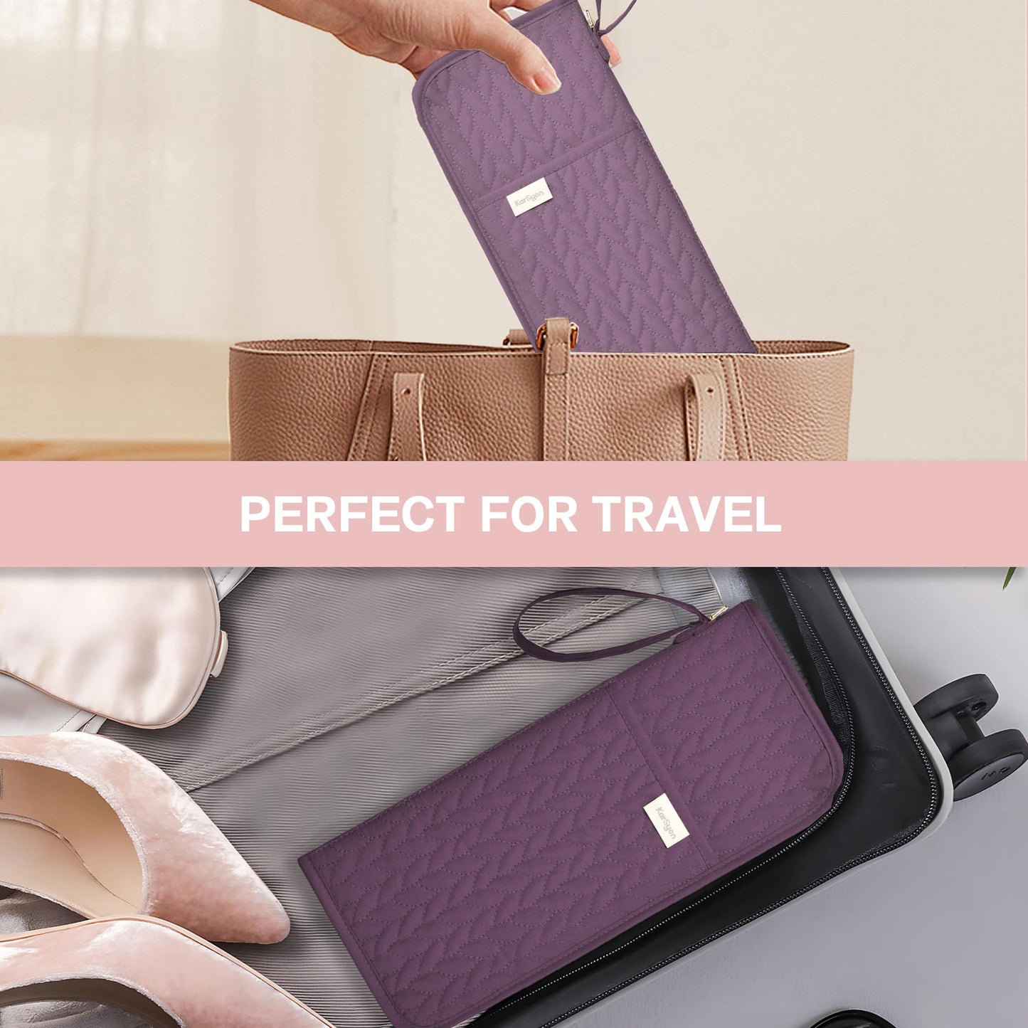 KarSyon Hot Tools Organizer Heat Resistant Mat Case Hair Tools Holder Travel Bag Portable Hair Styling Tools Cover Pouch for Curling Iron,Flat Iron,Hair Straightener (Purple)