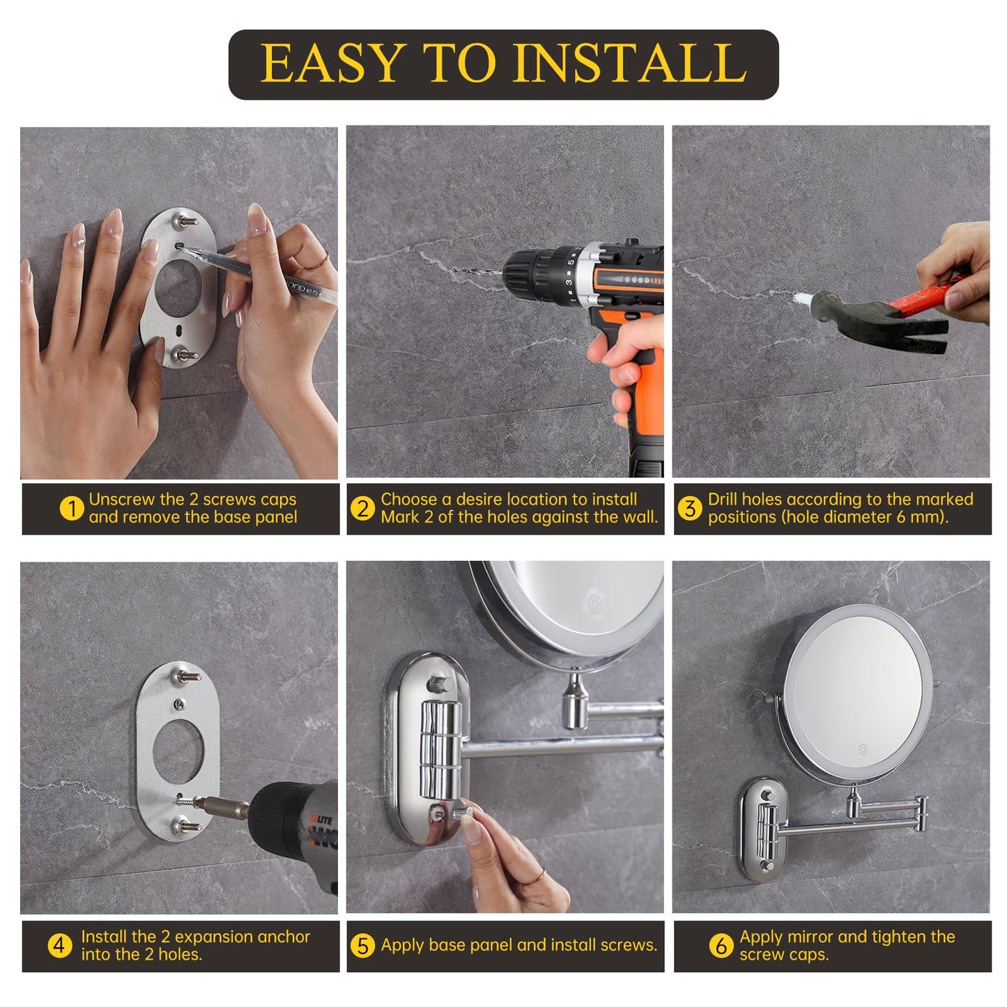FUNTOUCH Rechargeable Wall Mounted Makeup Mirror with Lights,5000mAh Double Sided 3X/20X Magnifying,3 Color Lights,Touch Dimmable, Extended Arm 360 Rotation Lighted Bathroom Mirror with Magnification