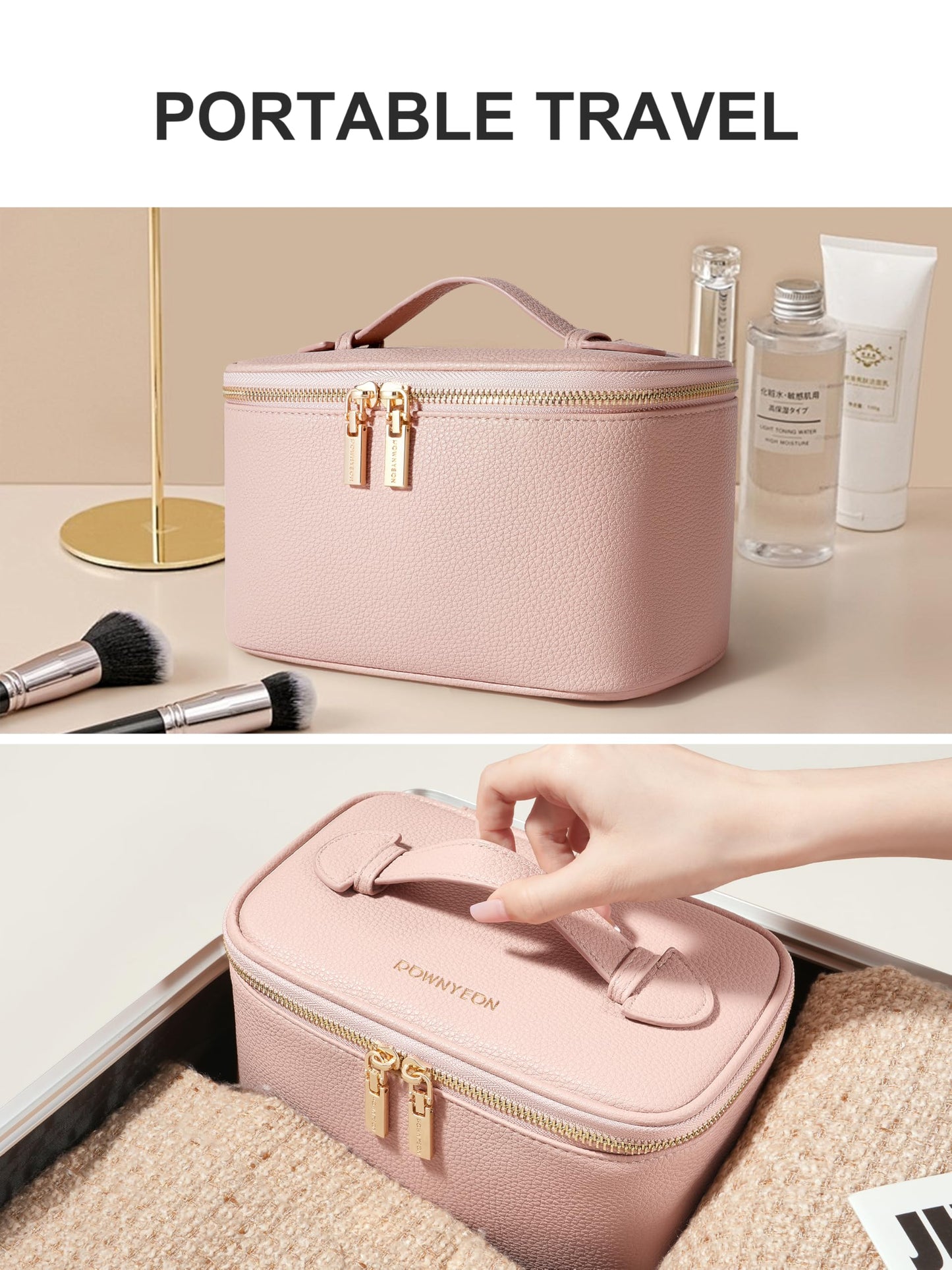Camdeez Cosmetic Bag,ROWNYEON Makeup Bag,Portable Makeup Train Case,Travel Toiletry Bag Case Organizer for Women,Pink