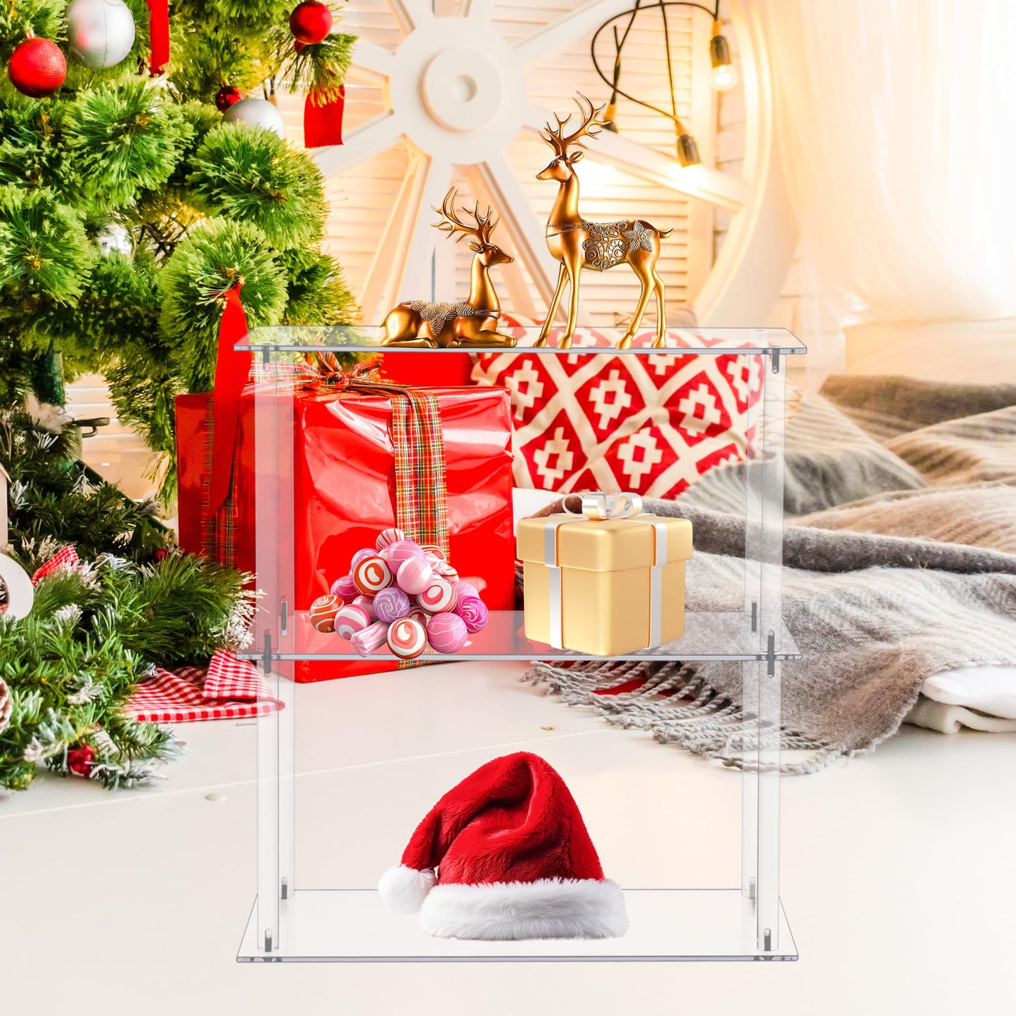 Jusalpha Rectangular 3 Tier Clear Acrylic Tabletop Display Stand,Bathroom Vanity Cosmetic Makeup Organization Shelves, Home Decor Display Stand (3 Tier, Rectangular)