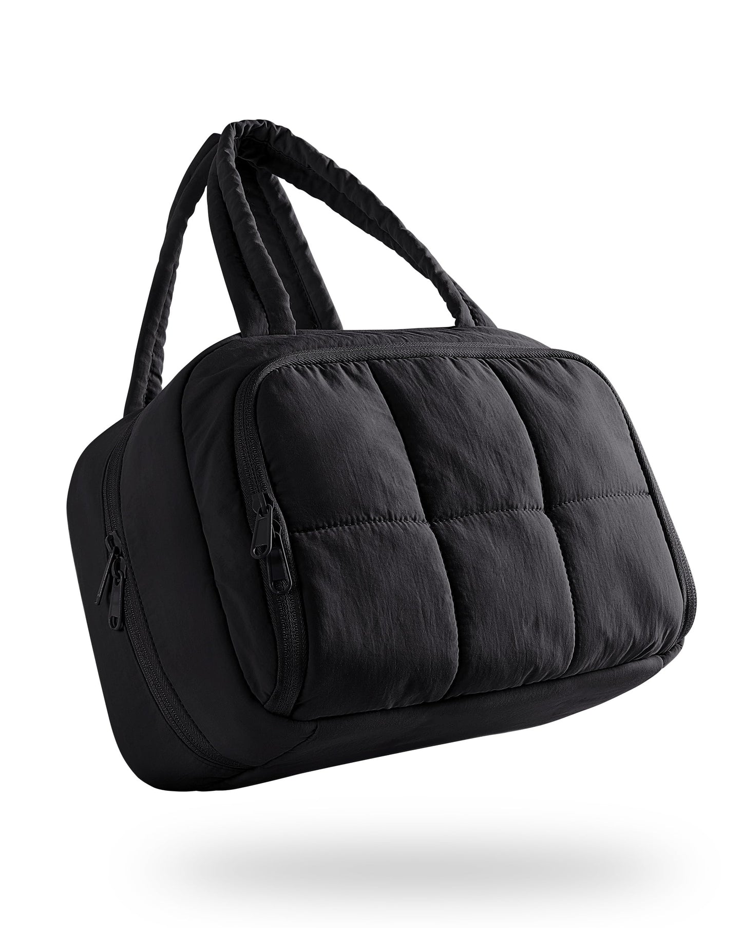 Marscamd Travel Makeup Bag for Women, Puffy Cosmetics & Toiletry Organizer with Leakproof Pockets for Travel-Size Shampoo, Conditioner, Brushes & Essentials - Medium Size, Black (Bag Only)