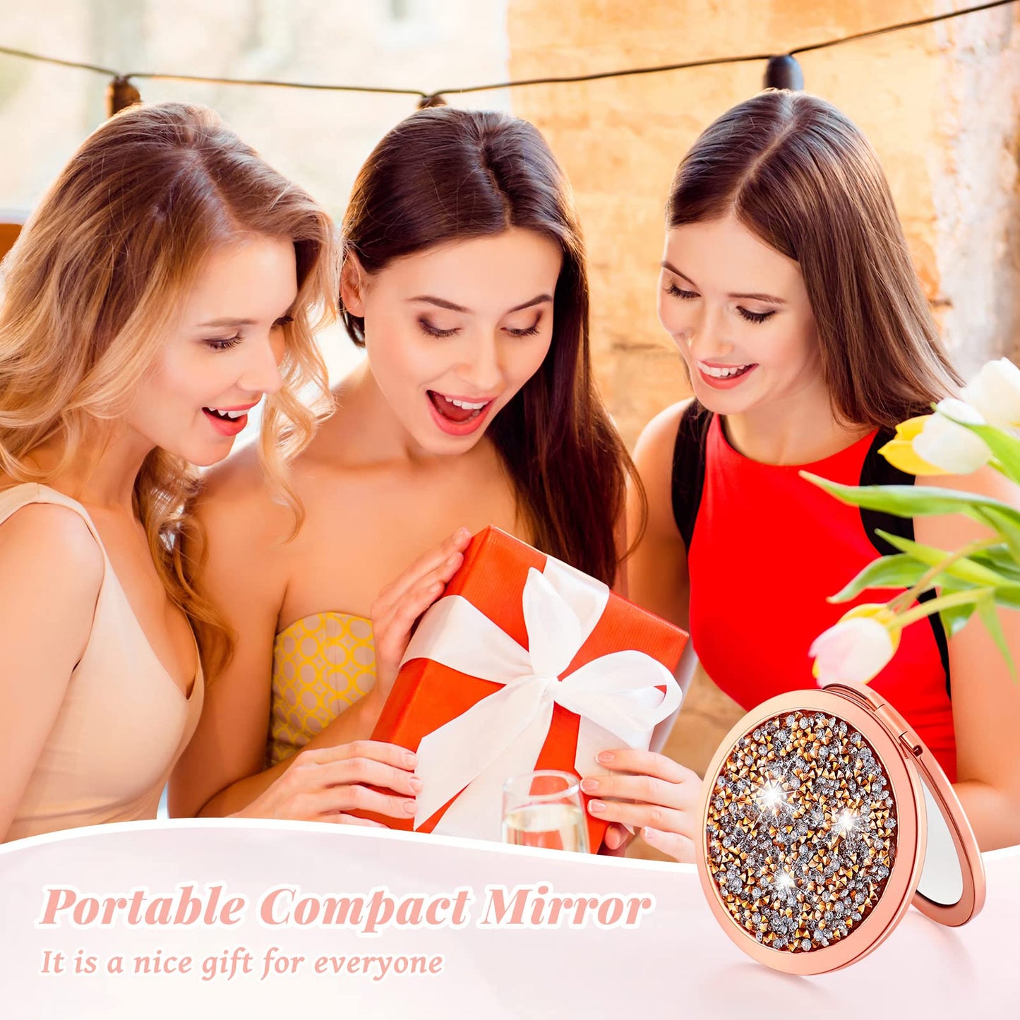 Vicenpal 24 Pcs 12 Pcs Compact Cosmetic Mirror Round Pocket Makeup for Bridesmaid Gifts Hand Held Small Mirror for Purse Compact Travel Accessory Proposal Bridal Shower Gifts, 2.75 Inch