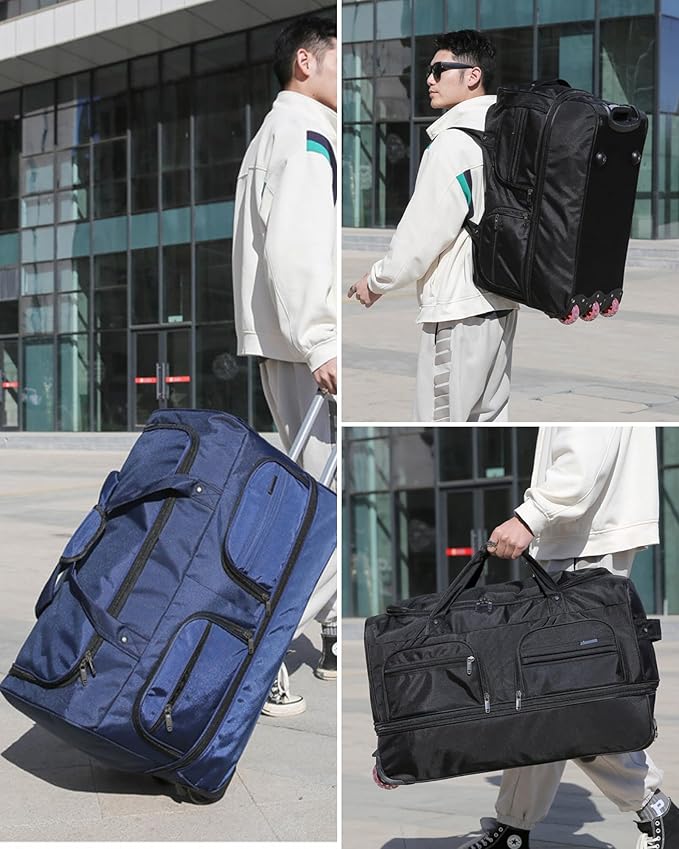 Expandable Rolling Duffle Bag with Wheels, 20" Foldable Carry On Luggage Suitcases, Water-Resistant Travel Duffle Bag Carry On Suitcase Weekend Bag for Women Men