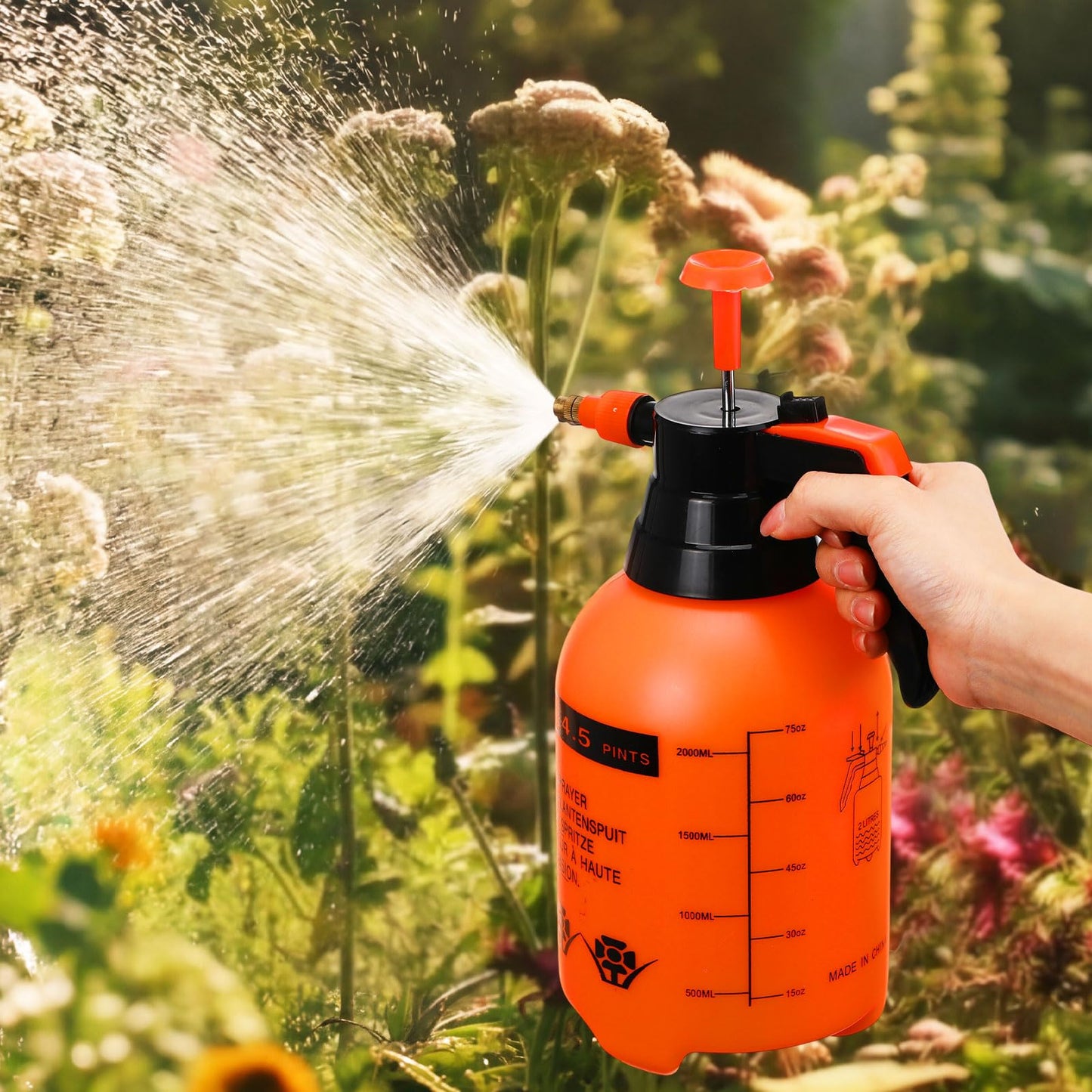 Acellegic 2 Set Handheld Pump Sprayer 2l Garden Pump Sprayers Adjustable Water Spray Bottles with Steel Nozzle Extended Rod for Plant Mist Watering Spraying Fertilizing Cleaning
