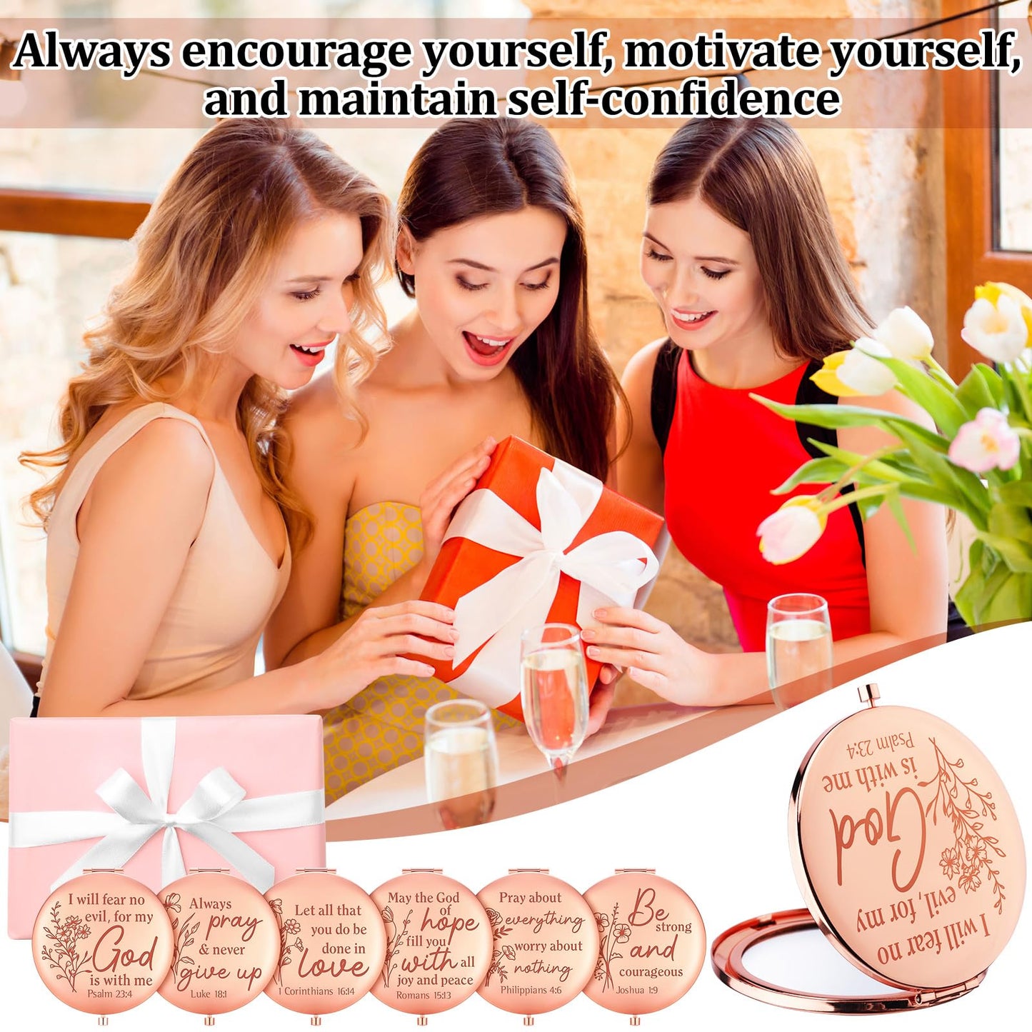 GlikCeil 12 Pcs Christian Gifts Mirror for Women Bulk Bible Verse Makeup Folding Compact Pocket Mirror Inspirational Religious Gift for Teacher Coworker Employee Communion Travel Church Baptism Party