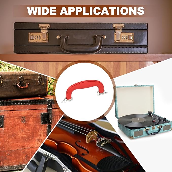 uxcell PU Leather Luggage Handle, 0.9" Hole Distance Vintage U-Shape Replacement Strap Handle for Travel Handbag Guitar Musical Box Gift Boxes, Red/Silver