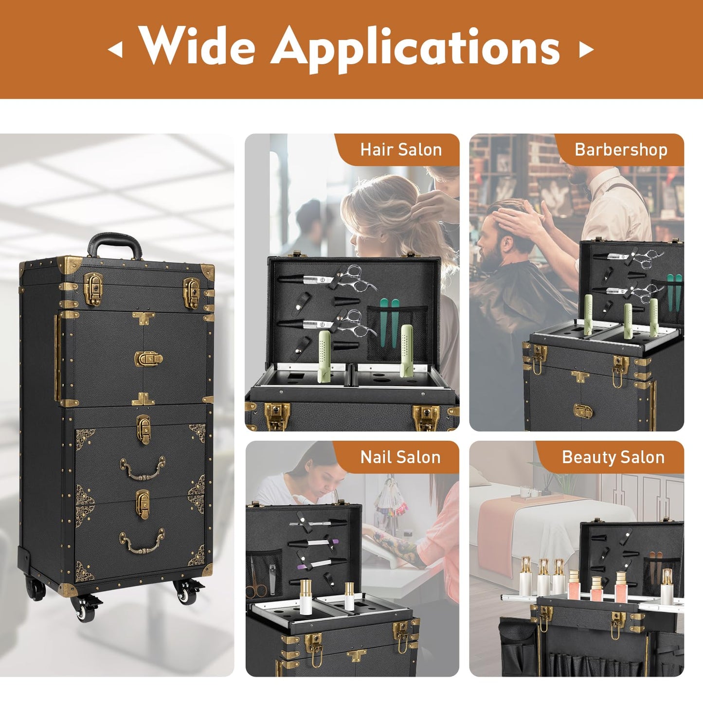 Mahugde Beauty Salon Luggage Rolling Lockable Makeup Train Trolley Stylist Beauty Salon Cosmetic Luggage Travel Organizer Tool Box for Barbershops Beauty Salons