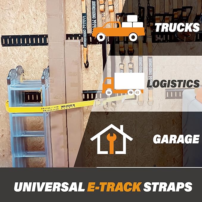 2 Pack E-Track Ratchet Straps 2" x 12' x 4,400 Strength for Cargo Tie Down in Enclosed Trailer & Van by KODIAK STRAPS