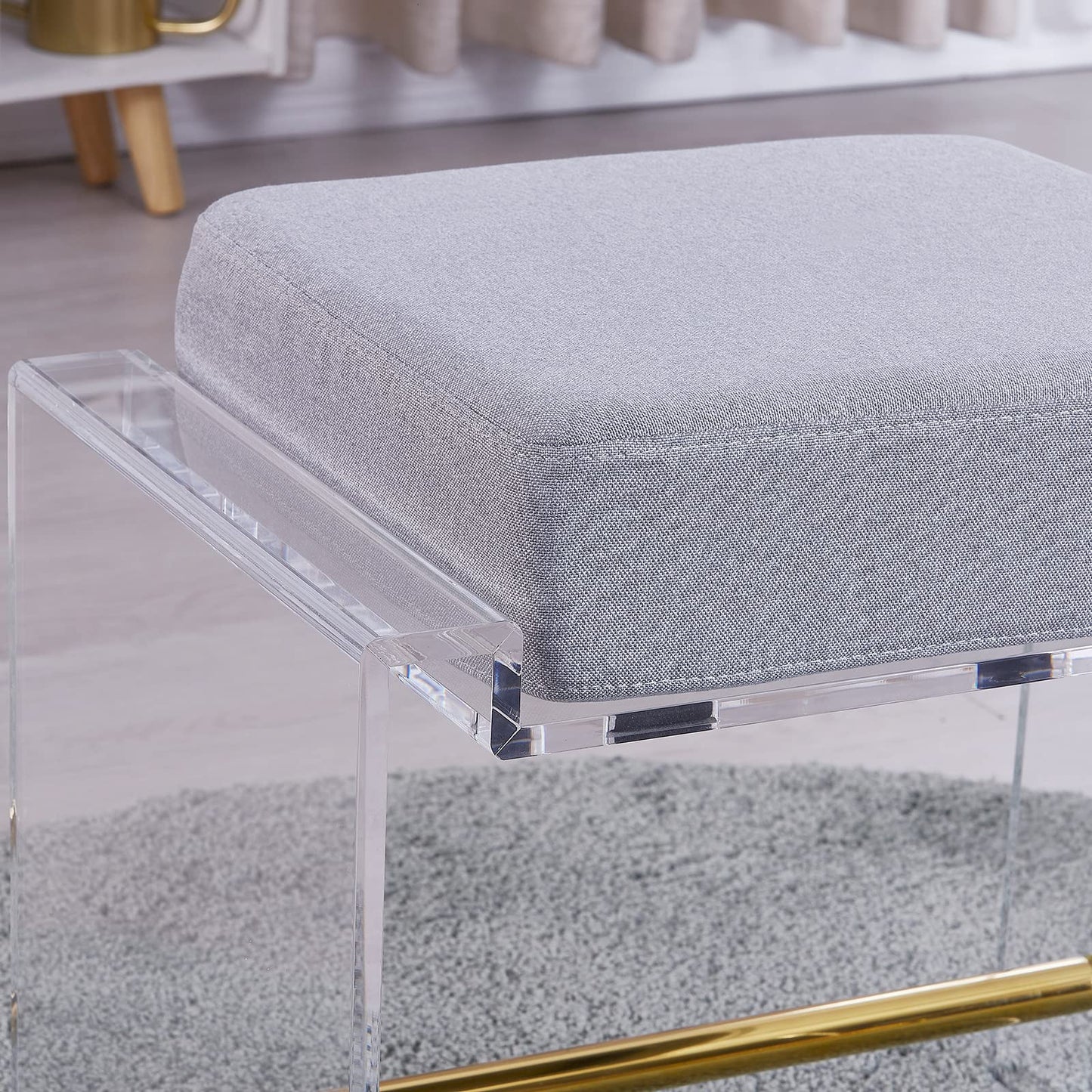 LIKENOW Furniture Acrylic Ottoman,Vanity Stool,Foot Rest Ottoman with Cushion for Living Room Makeup Room,Office,Hotel,Rectangular,Modern,Small,20''x14''x17'' High,15.9 Lbs
