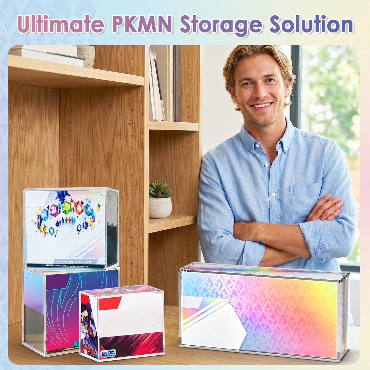 Premium Prismatic Evolutions SPC Acrylic Display Case with Magnetic Lid, 8+5MM Thick Clear Protective Storage Box Fit for PKMN Evolutions Super Premium Collection, Dustproof Collector Display Case