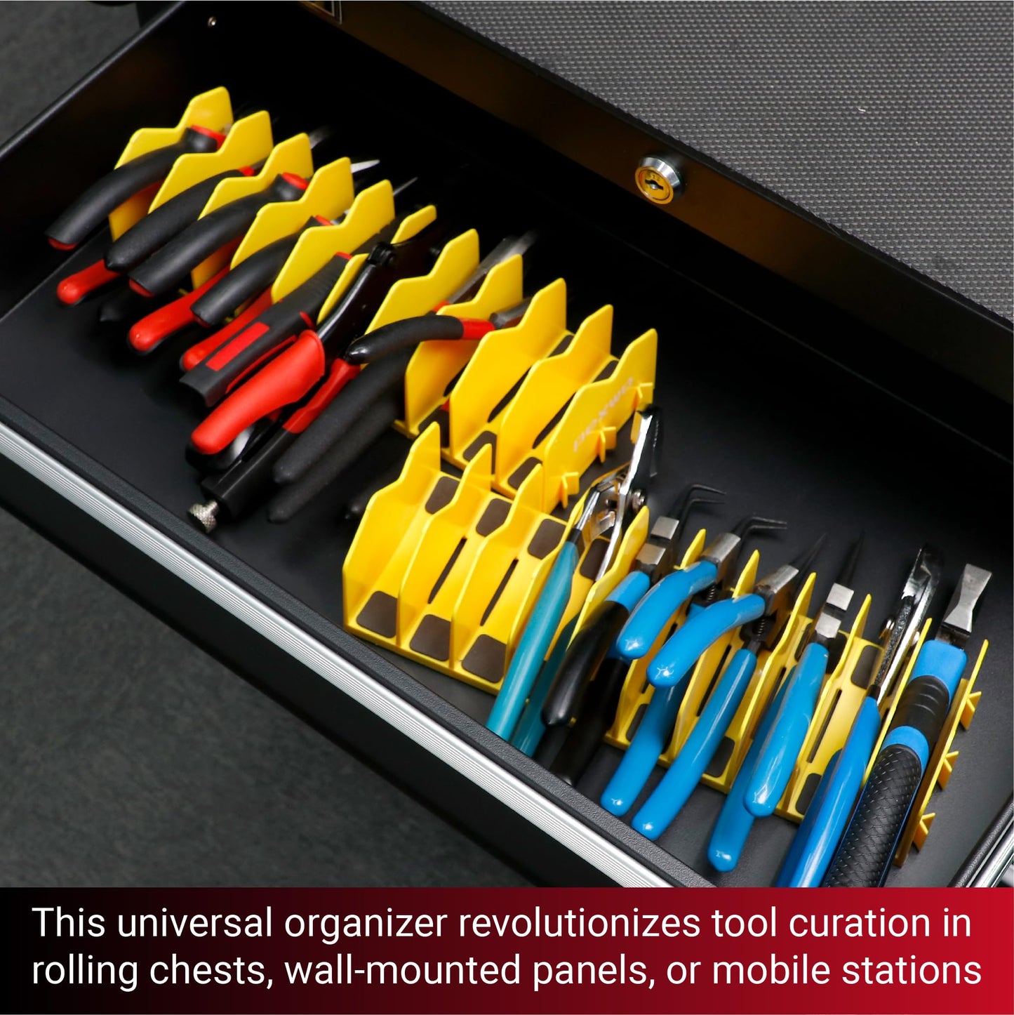 pexwo Plier Organizer, Plier Rack, Plier Holder and Cutter Organizer with Non-Slip Rubber Base, Tool BoxOrganizer, PlierOrganizer for Tool Box Drawer, 20 slots, ToolStorage, PlierRack (2 PC-Yellow)