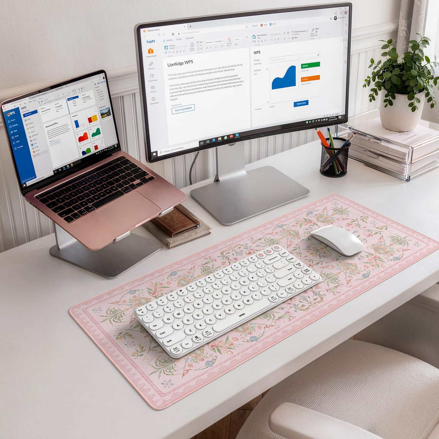HAOCOO Cute Mouse and Keyboard Pad, 31.5" x 11.8" XL Mouse Pad, Stitched Edge Computer Mats for Desktop, Non-Slip Long Mouse Pad for Desk Accessories, Office Daily Use Desk Setup(Pink)