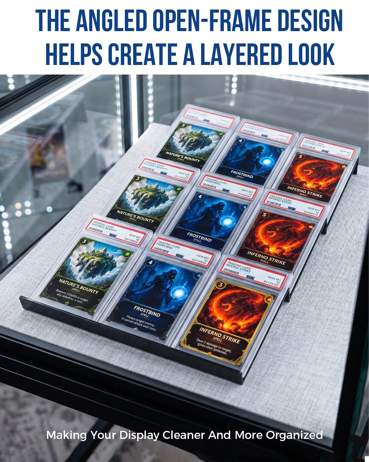 24 Pieces Trading Card Display Risers , Black Acrylic Card Show Display Stands, Modular Showcase Trays for Cardshow Vendor Showcase Sports Card and Board Games, Card Risers For Display Case, 72 Slot