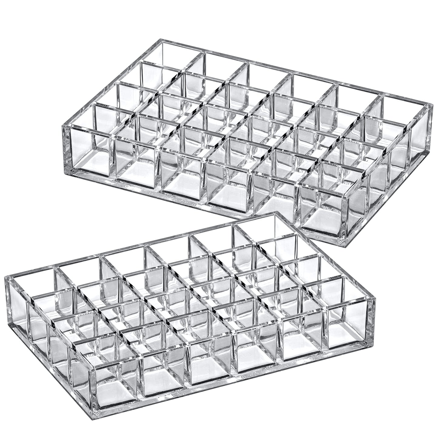 Amazing Abby - Allure - 2-Pack 24-Slot Acrylic Lipstick Organizer, Lipstick Holder, Lip Gloss Holder, Cosmetic Storage Display, Perfect Storage Solution for Drawer and Vanity (Slot Size: 1.0" x 1.0")