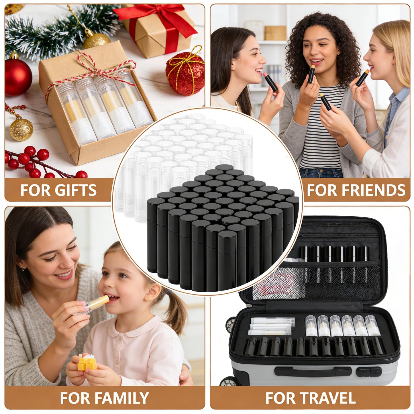 100 Pcs Empty Lip Balm Tubes Bulk Round with Caps, Twist-up Empty Plastic Chapstick Containers for DIY Lipstick Homemade, 5g, BPA Free, Clear and Black