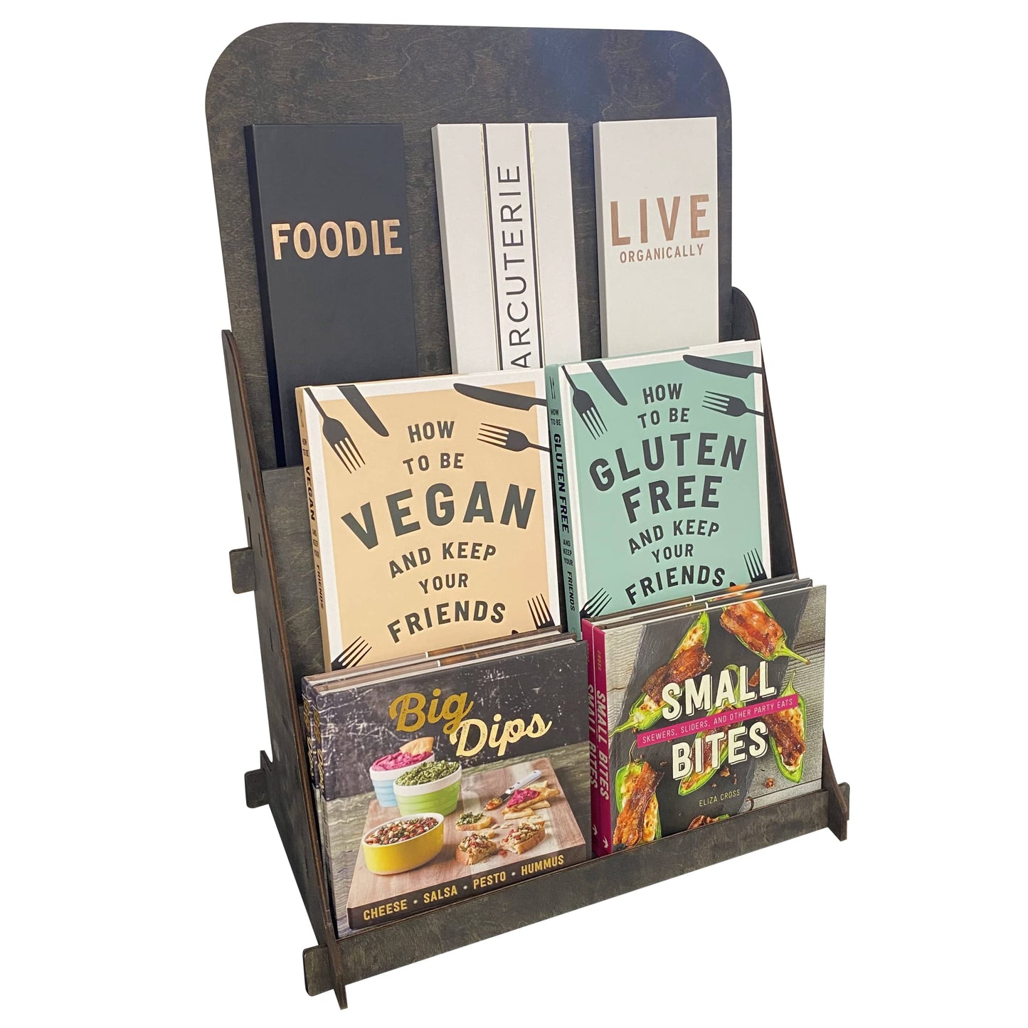 TORCHED DISPLAYS Greeting Card Organizer Display Stand – 3-Tiered Picture Stands for Display – Multipurpose Wooden Stand Ideal for Greeting Cards, Photos, Birthday Cards, Baseball Card Stand - Ebony