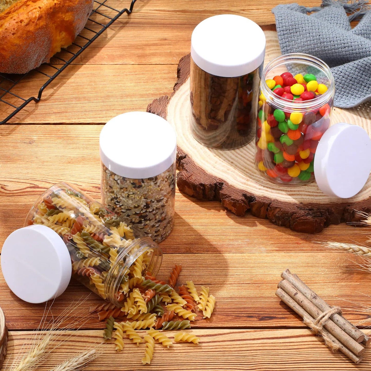 SATINIOR 12 Pack 12 oz Plastic Container Jars with Lids Round Clear Travel Cosmetic Container Slime Jars for Toiletries, Lotion, Cream, Ointments, Makeup, Rhinestone, Samples, Kitchen Storage(White)