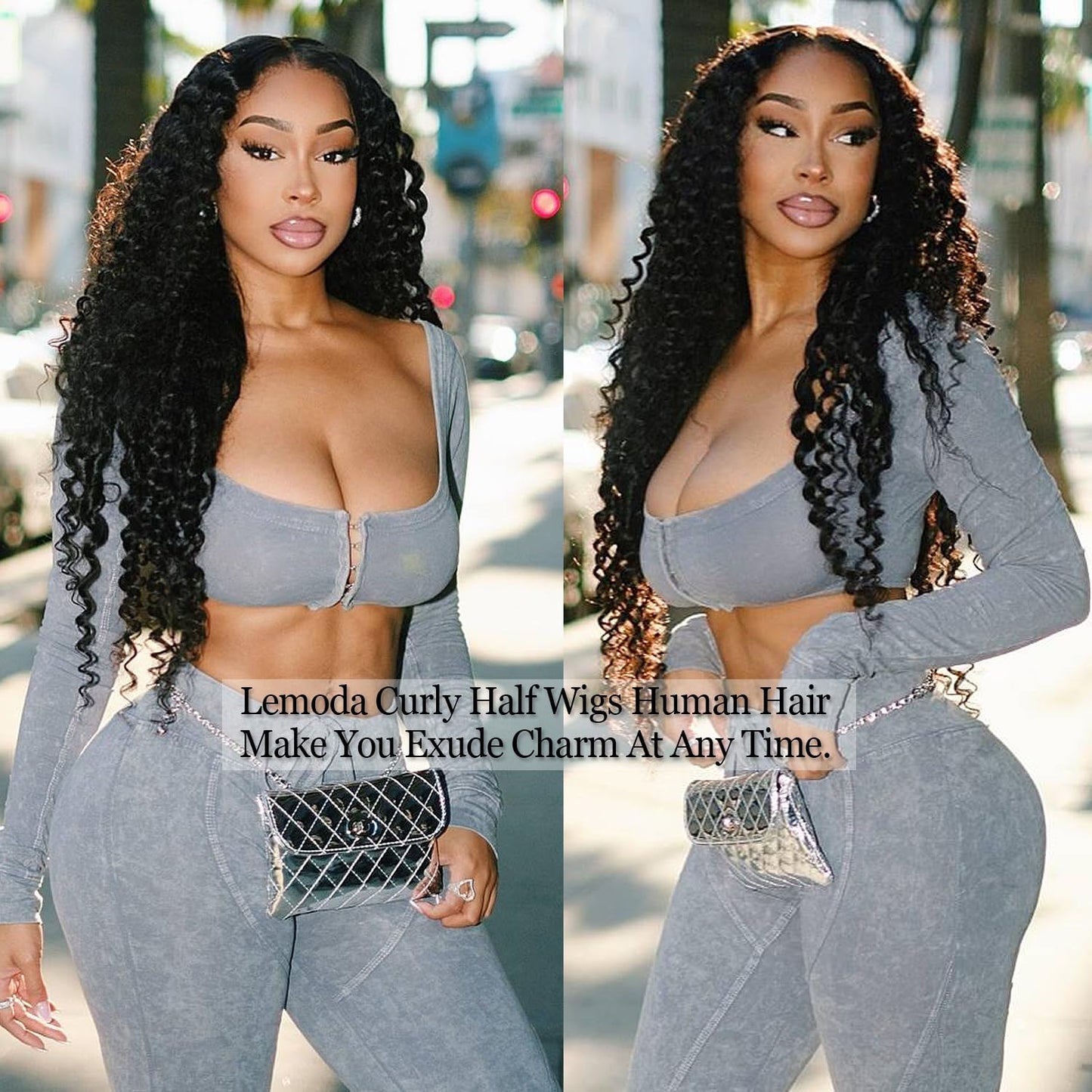 Lemoda Burmese Curly Half Wig Human Hair No Lace Glueless Wigs Human Hair 22 Inch Upgrade 3 IN 1 Kinky Curly Half Wig With Drawstring Seamless Flip Headband Wigs Tight Curls 180% Density