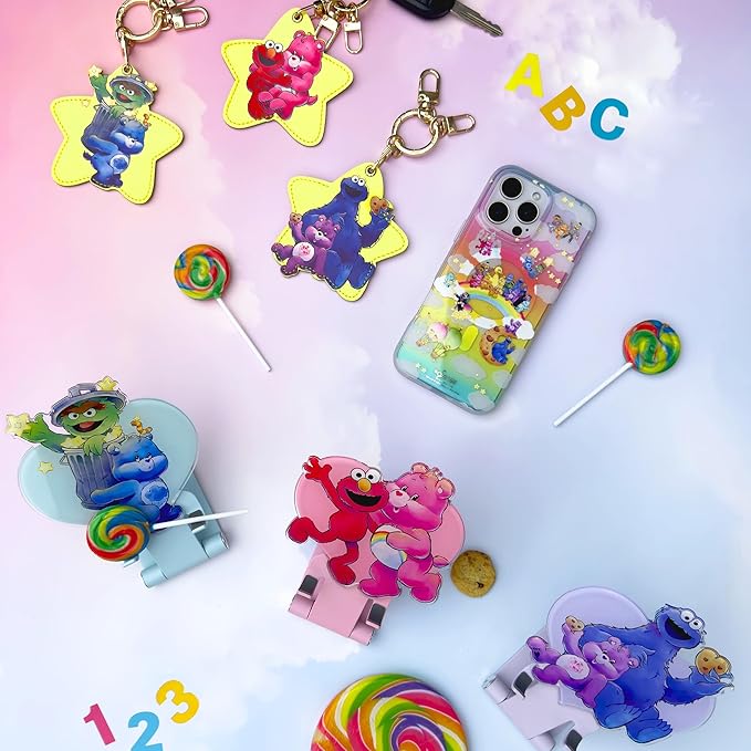 Sonix x Care Bears x Sesame Street Keychain Case Compatible with Apple AirTag | Protective AirTag Cover Keychain Charm | Pink | Cheer Bear & Elmo