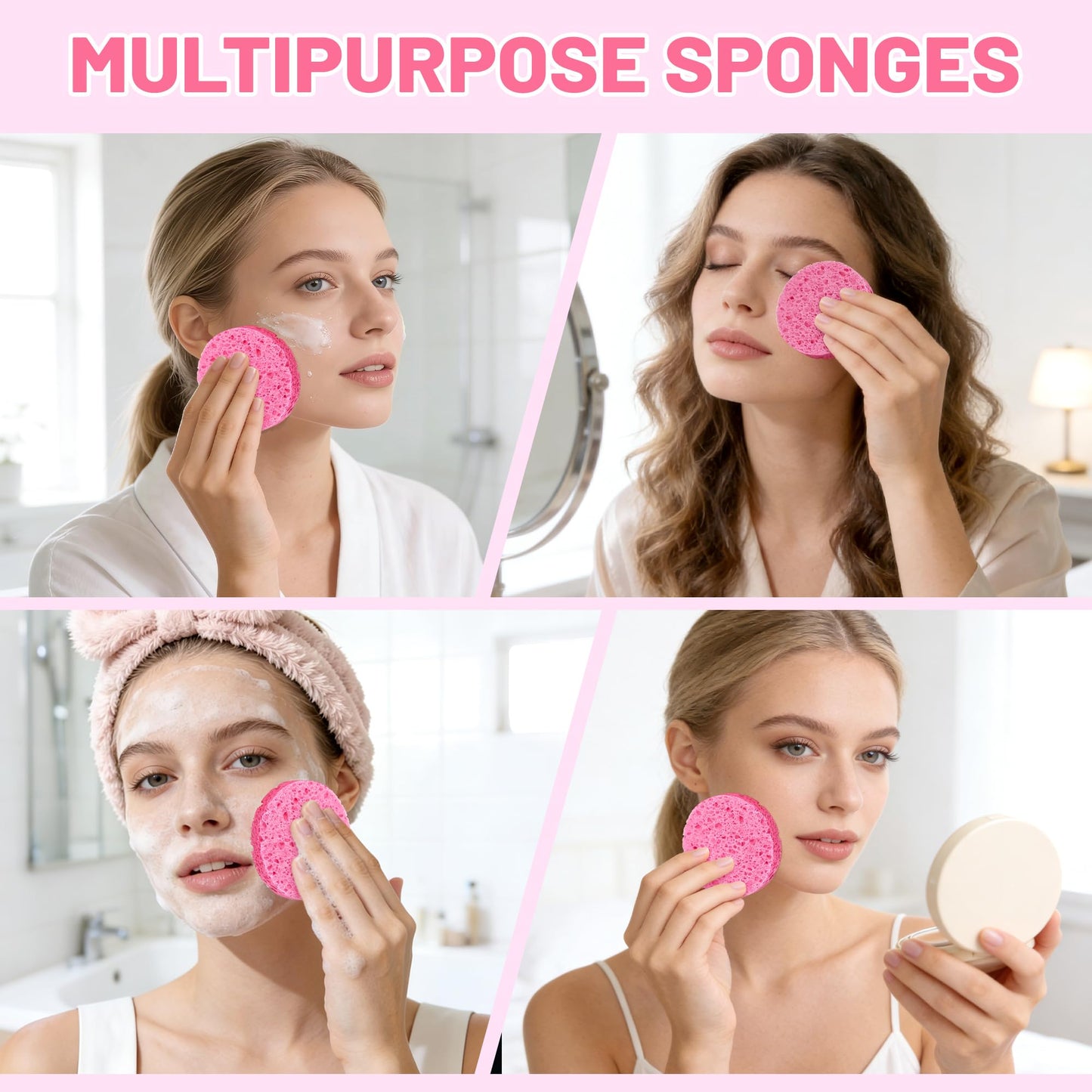 320-Count Compressed Facial Sponges|Kickleen 100% Natural Cellulose Cosmetic Spa Sponges for Daily Facial Cleansing|Makeup And Mask Removal|Exfoliating|Skin Massage|Pore Exfoliation (Pink)