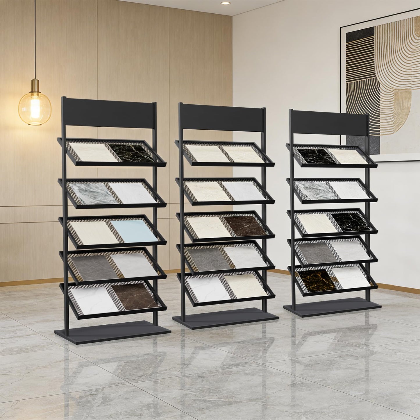 CDDUOLA 5-tier Floor Tile Display Stand, Retail Display Rack for Tile, Building Material Swatch Sample Storage Holder for Exhibition Hall Trade Show Vendor Events(Black, Height-59in)